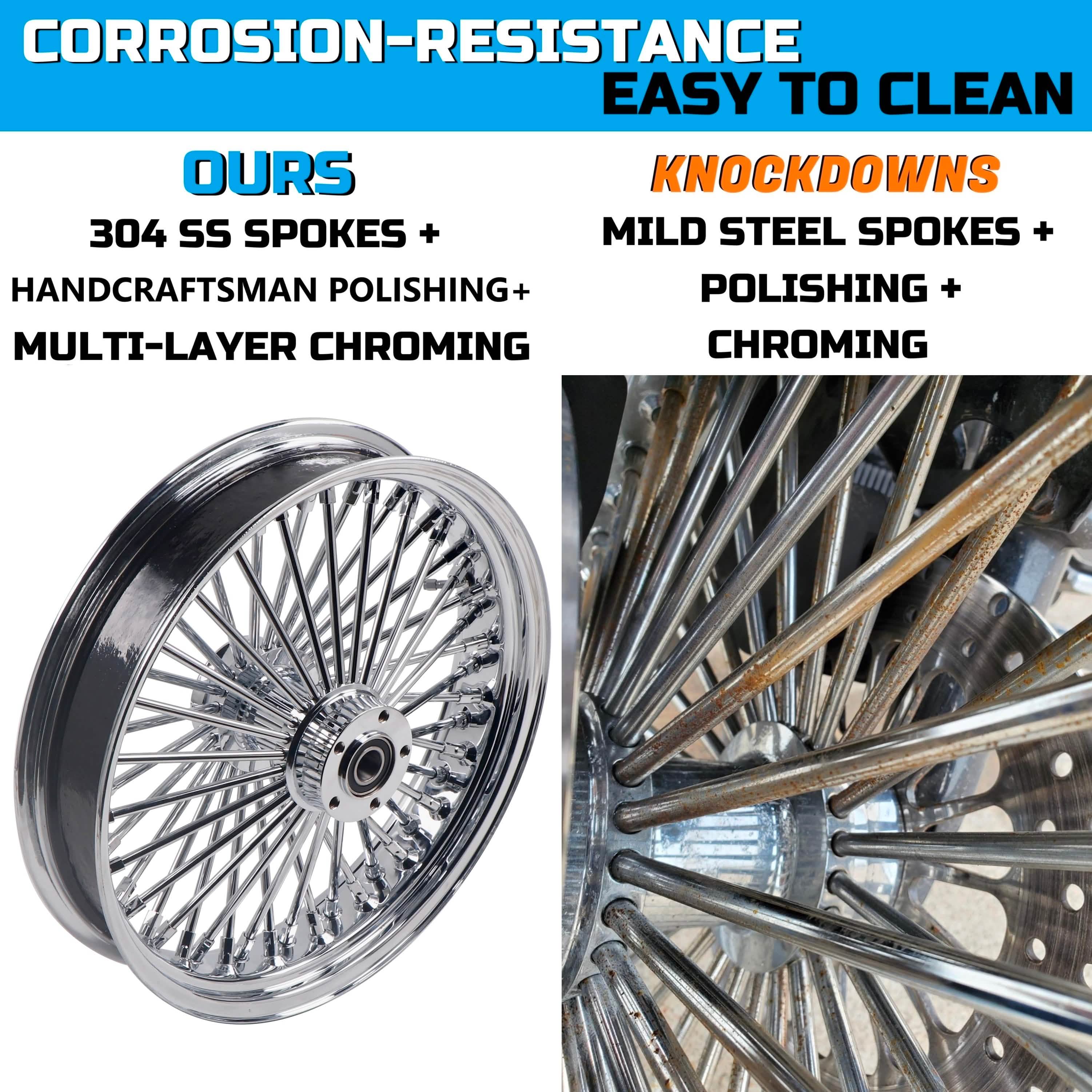 18"x3.5" Chrome Fat Spoke Rear Wheel for Harley 2000-2007 Touring/Dyna/Softail/Sportster (3.5" Rim), Stainless Steel 3/8'' Solid Spokes for Durable Lasting BACK ORDER