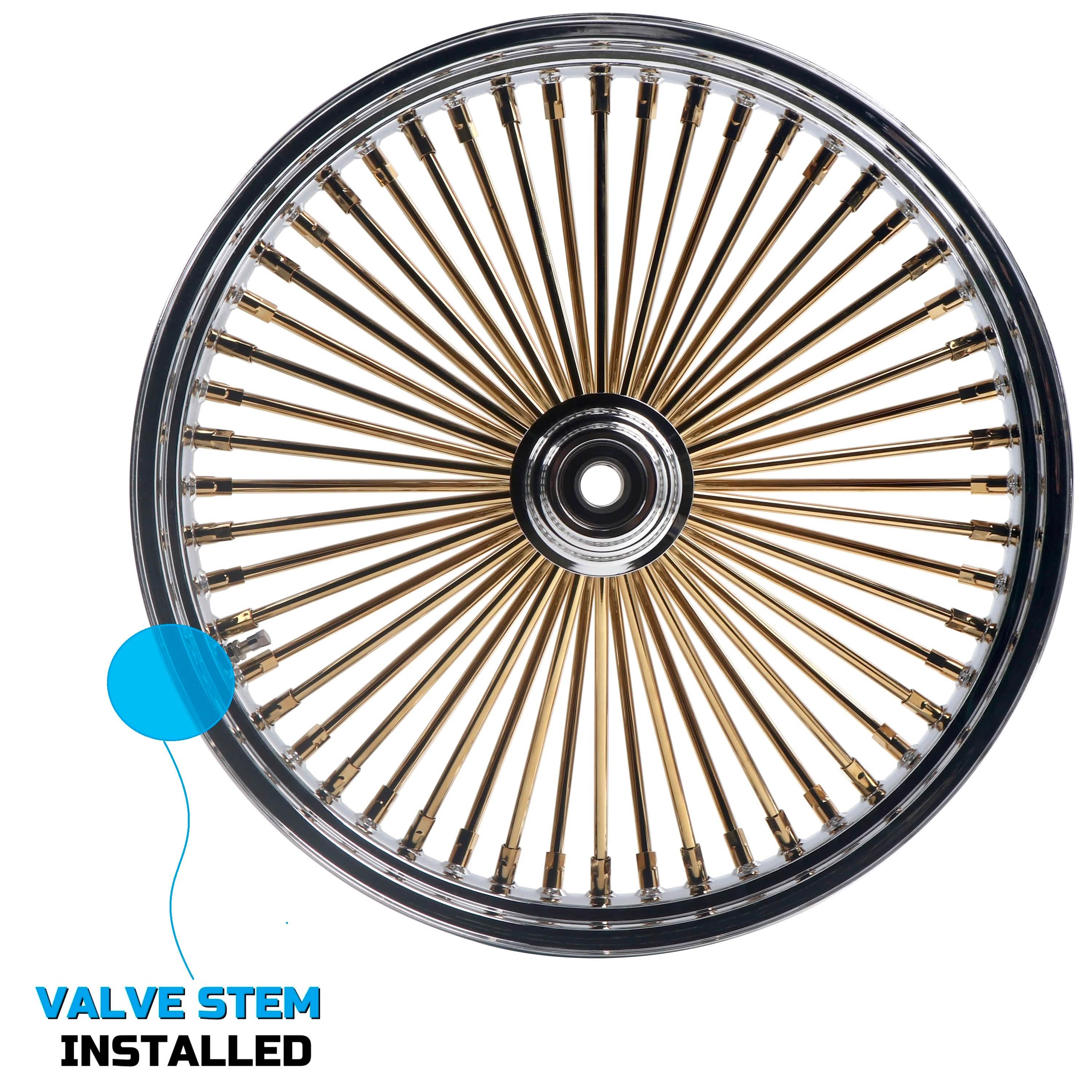 21x3.5" Harley Softail Dyna Front Wheel Gold Fat Spokes 2008-Up | Non-ABS