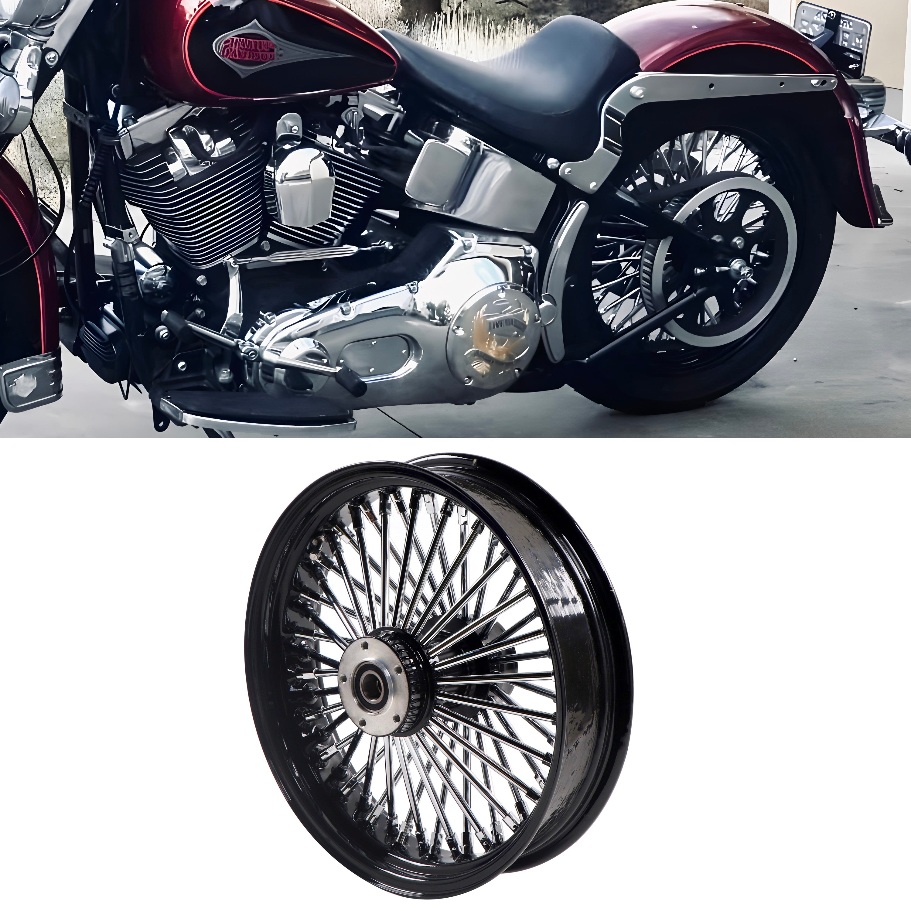 16x3.5" Harley Rear Wheel Chrome Fat Spokes 2008-Up | Softail Dyna Sportster