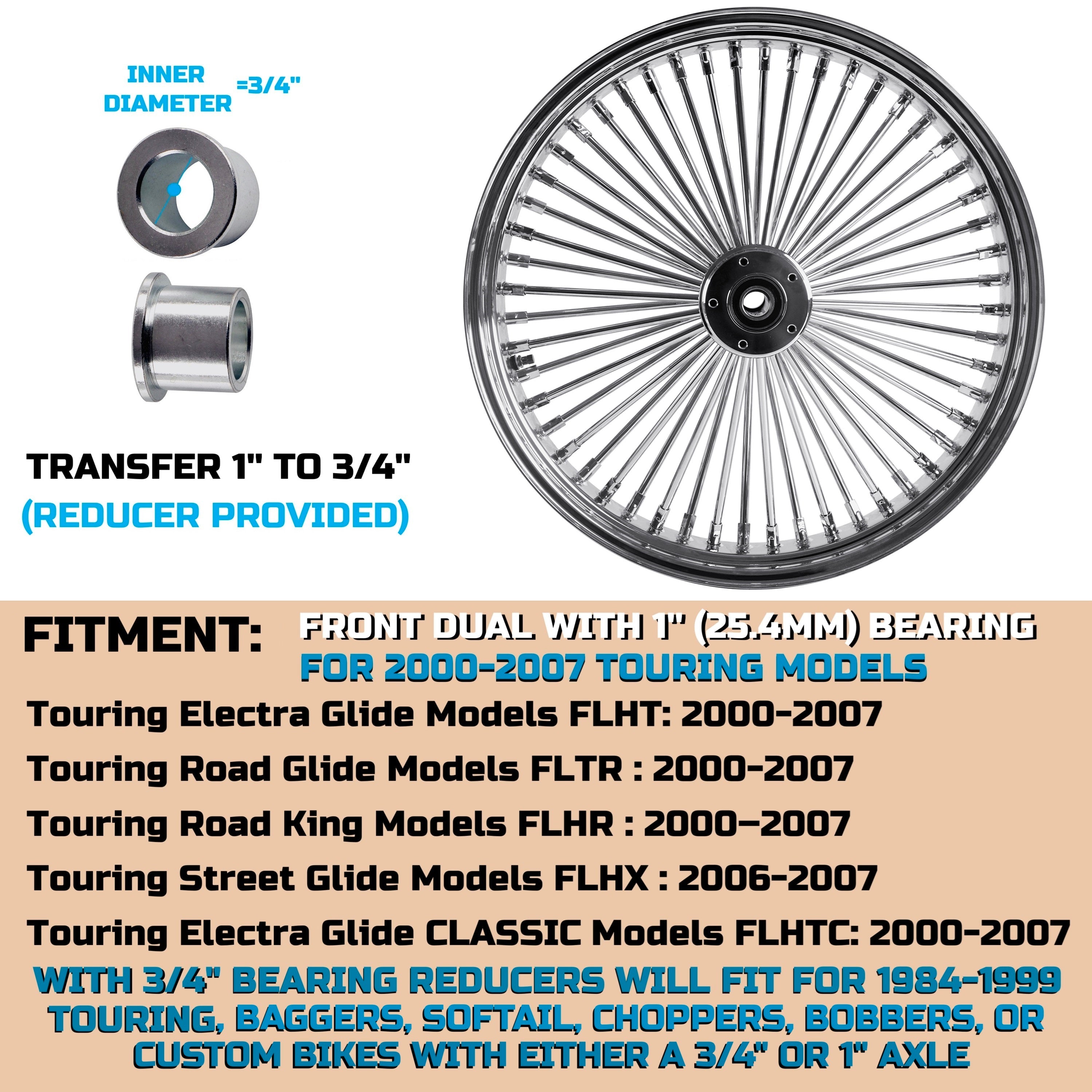 Harley Touring Front & Rear Wheel Combo 2000-2007 Chrome Fat Spokes W/Rotors