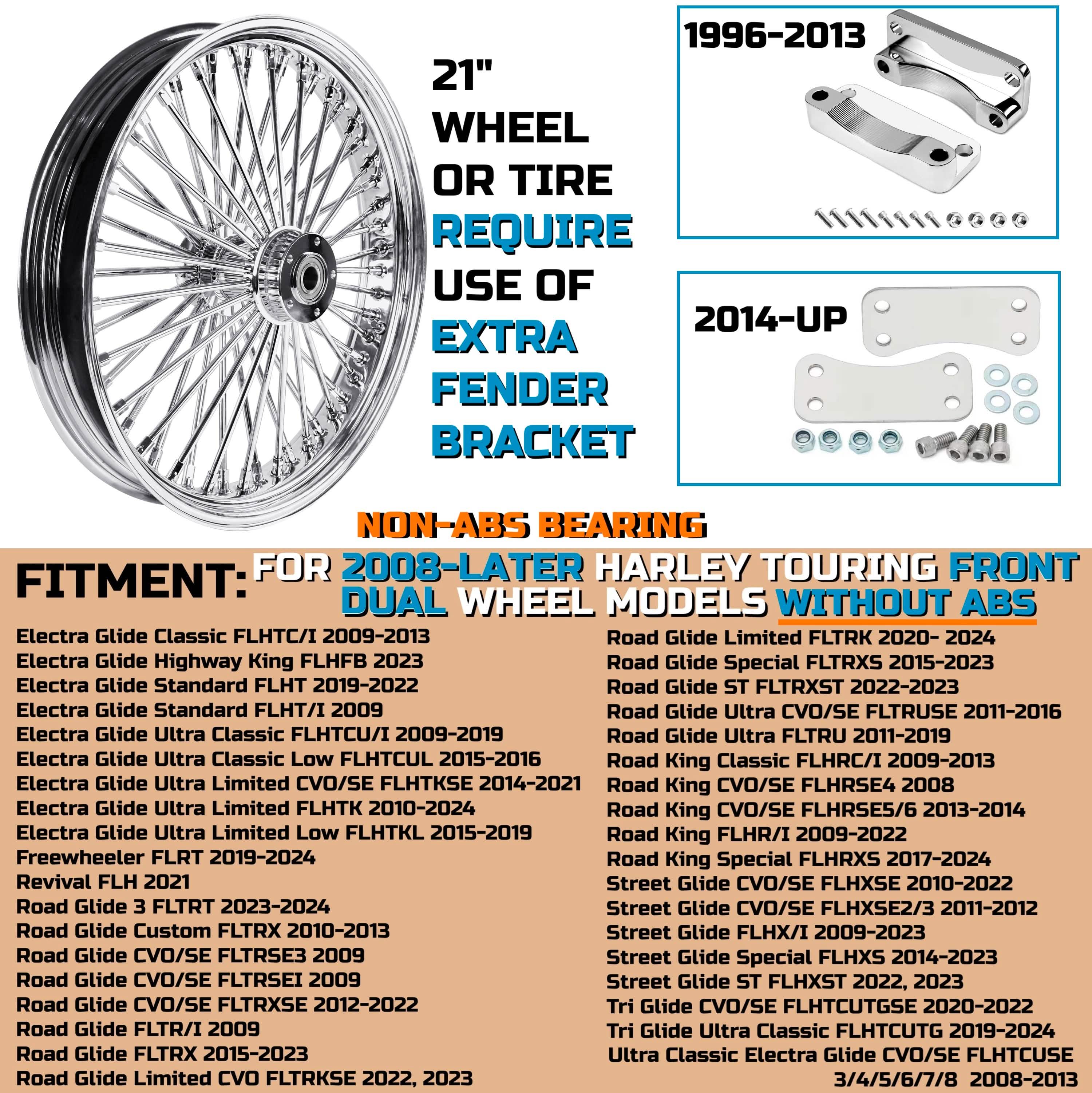 21x3.5" Harley Touring Front Dual Disc Wheel 2008-2024 | Chrome Spoke