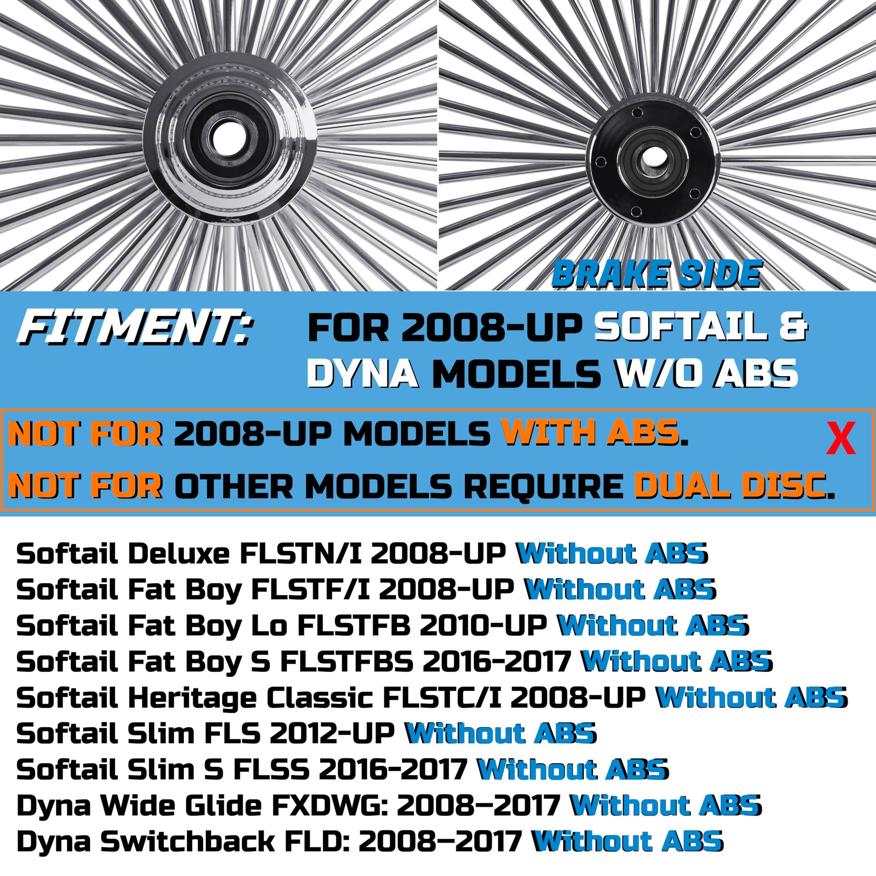Harley Softail Dyna Front & Rear Wheel Combo 2008-Up Chrome Fat Spokes W/Rotors