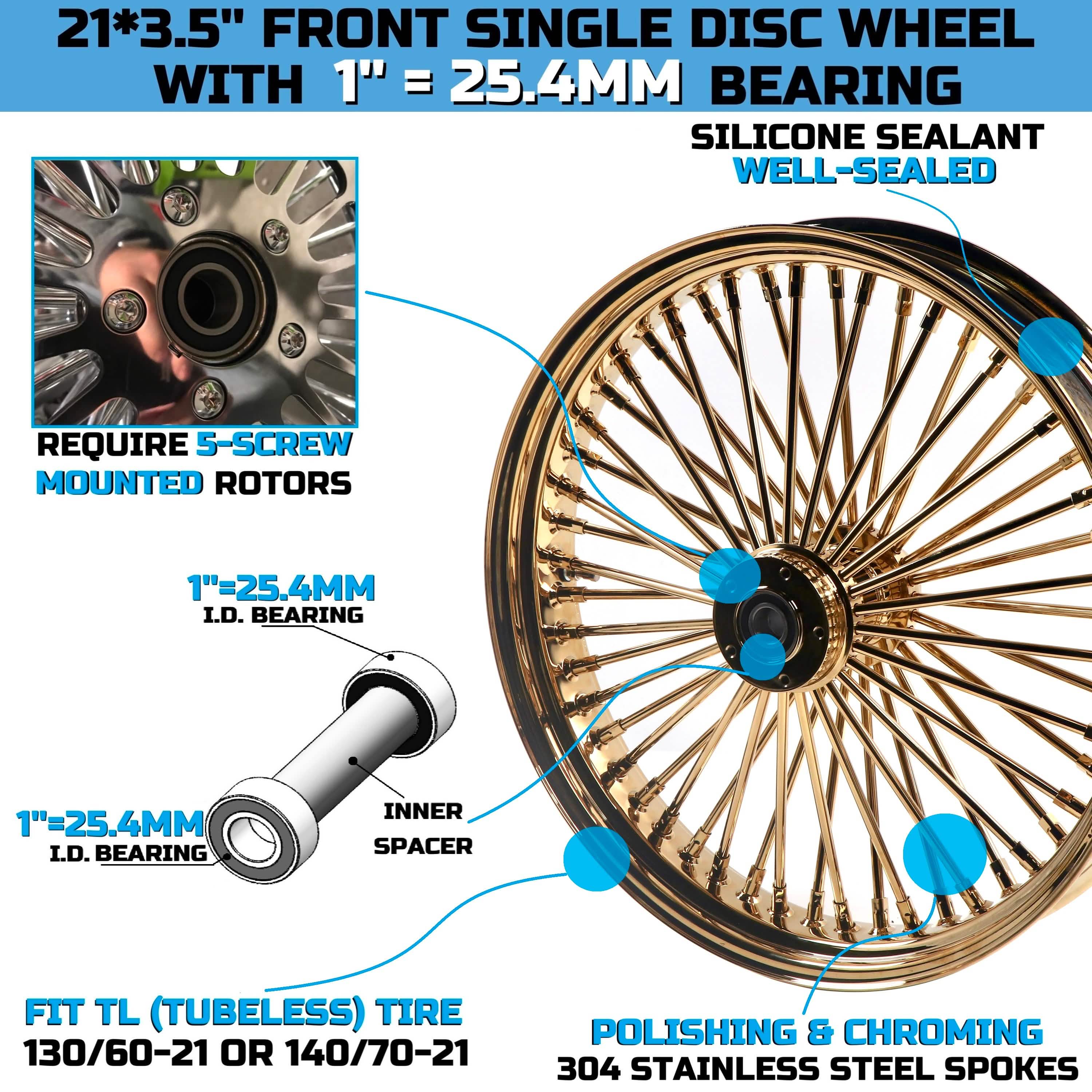 21x3.5" Harley Softail Front Wheel Gold Fat Spokes 2000-2006 | Classic Vintage
