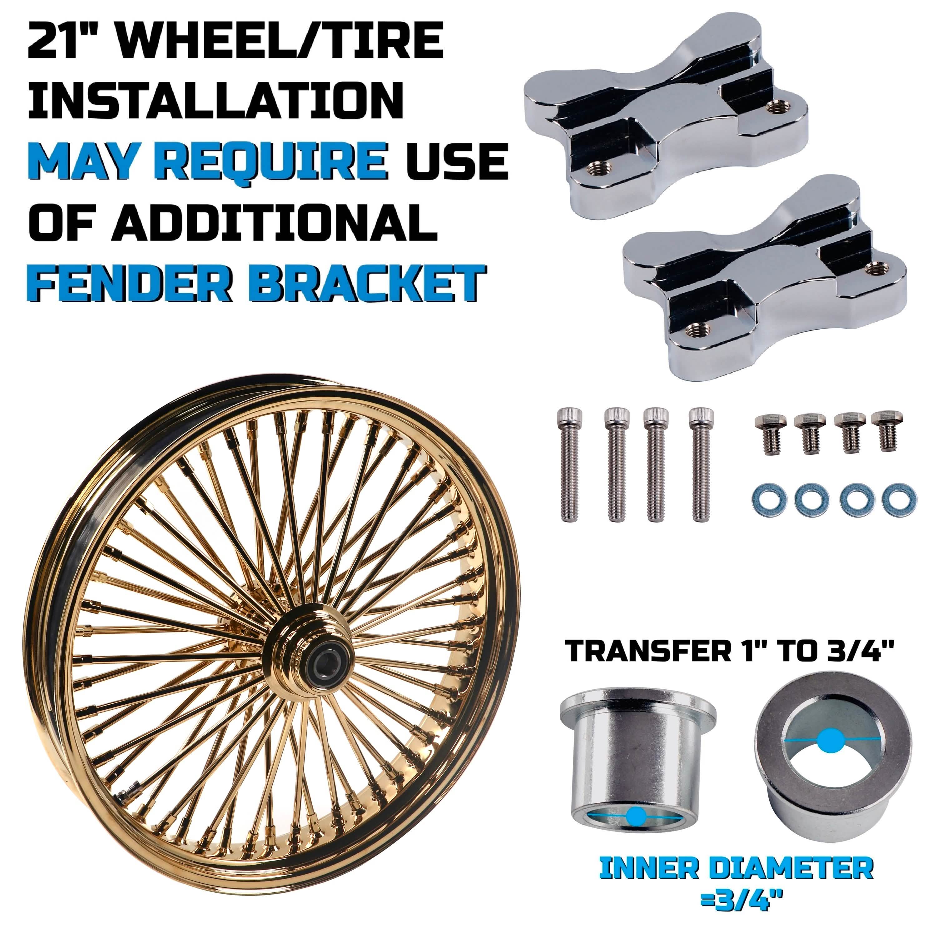 21x3.5" Harley Softail Front Wheel Gold Fat Spokes 2000-2006 | Classic Vintage