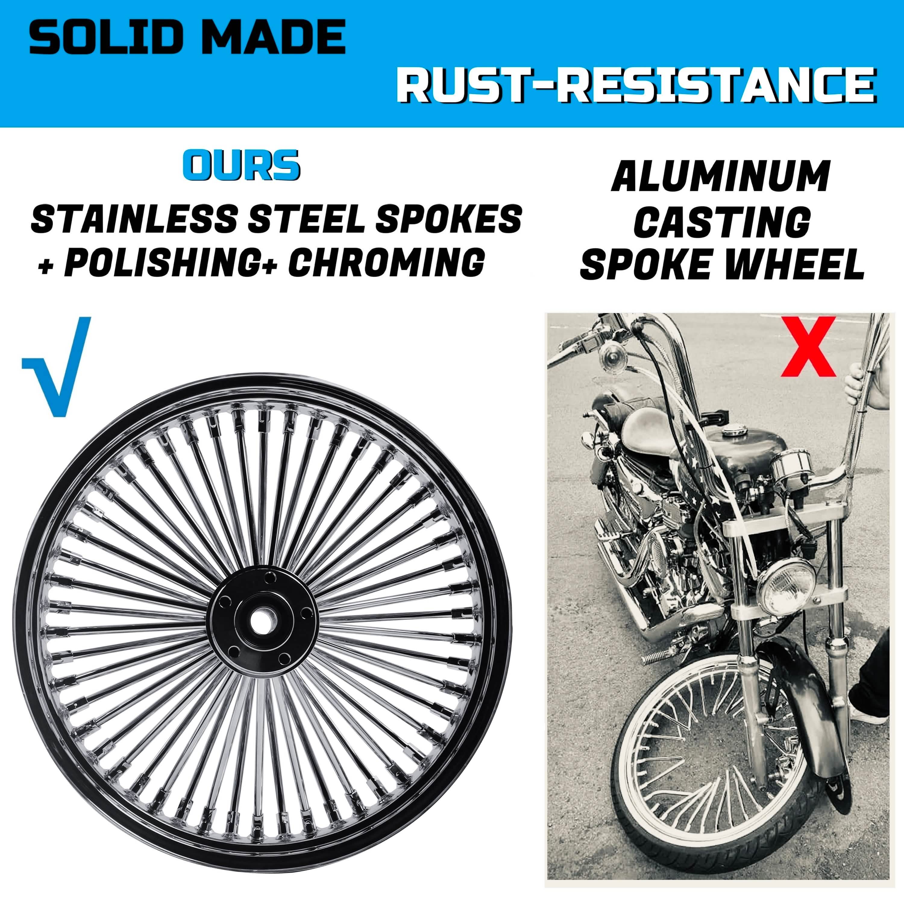 18"x3.5" Chrome Fat Spoke Rear Wheel for Harley 2000-2007 Touring/Dyna/Softail/Sportster (3.5" Rim), Stainless Steel 3/8'' Solid Spokes for Durable Lasting BACK ORDER