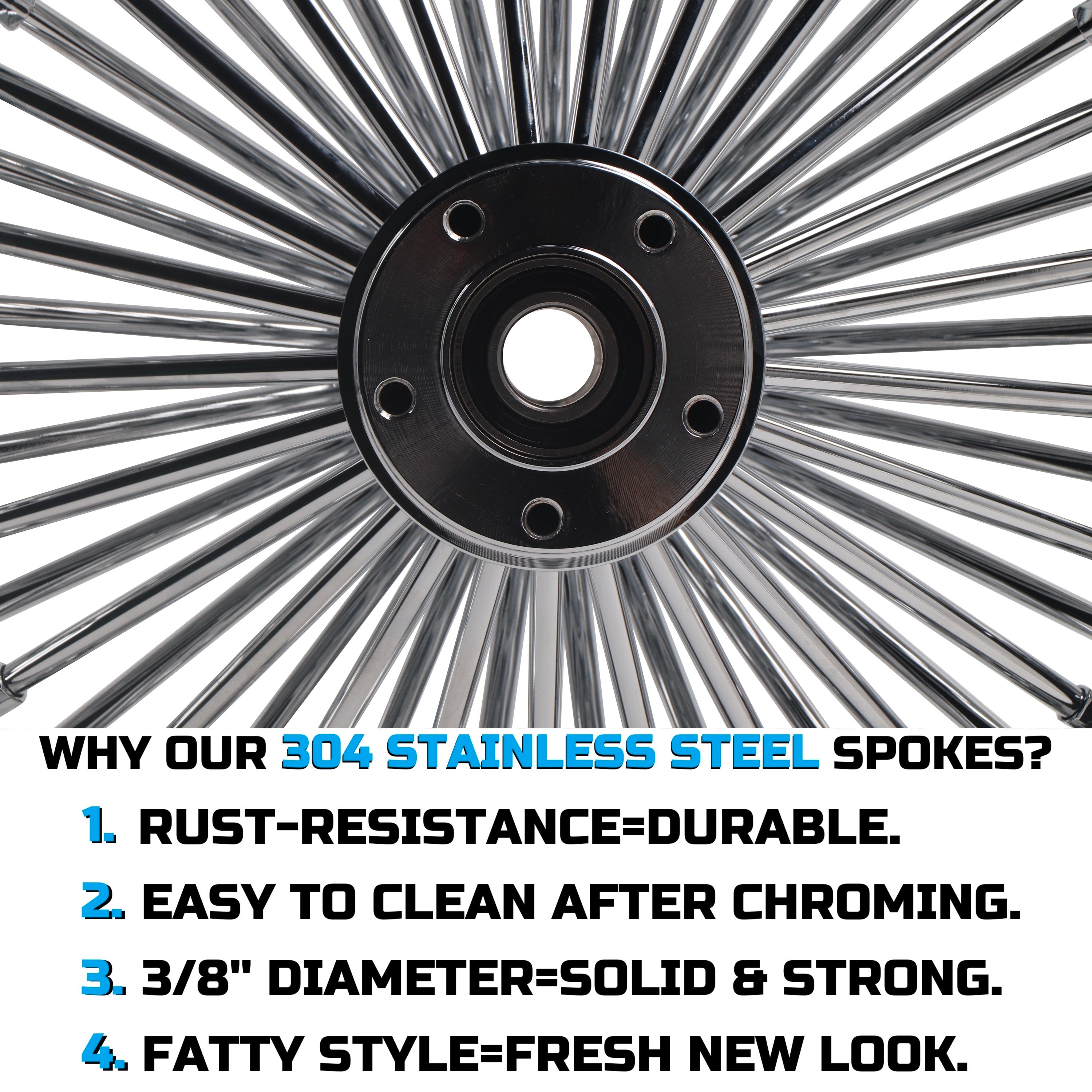 16*3.5" Rear Wheel Chrome Fat Spokes Rim for 00-07 Harley Dyna/Softail/Touring – Dual Bearing (1" & 3/4") w/ Reducer BACK ORDER