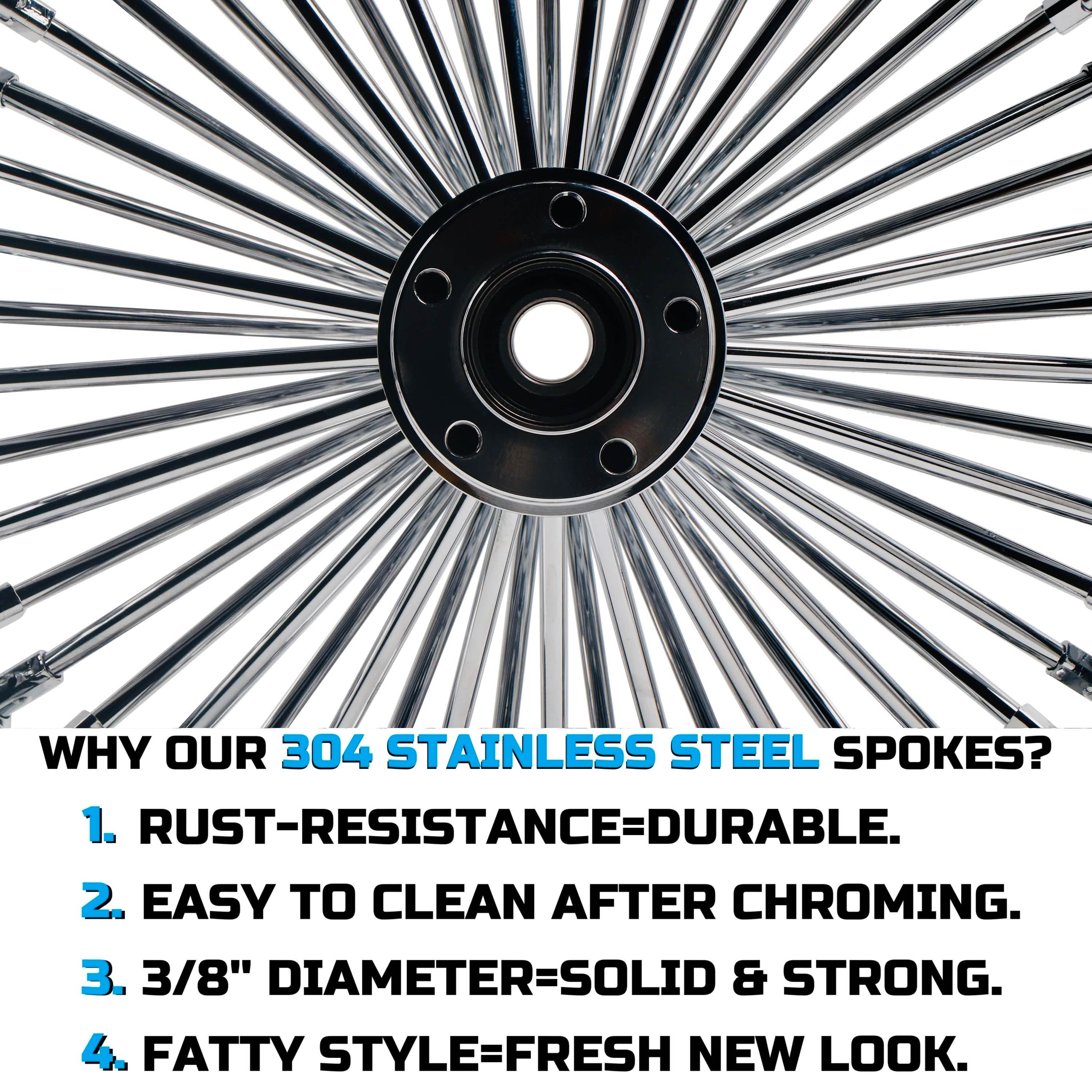18"x3.5" Chrome Fat Spoke Rear Wheel for Harley 2000-2007 Touring/Dyna/Softail/Sportster (3.5" Rim), Stainless Steel 3/8'' Solid Spokes for Durable Lasting BACK ORDER