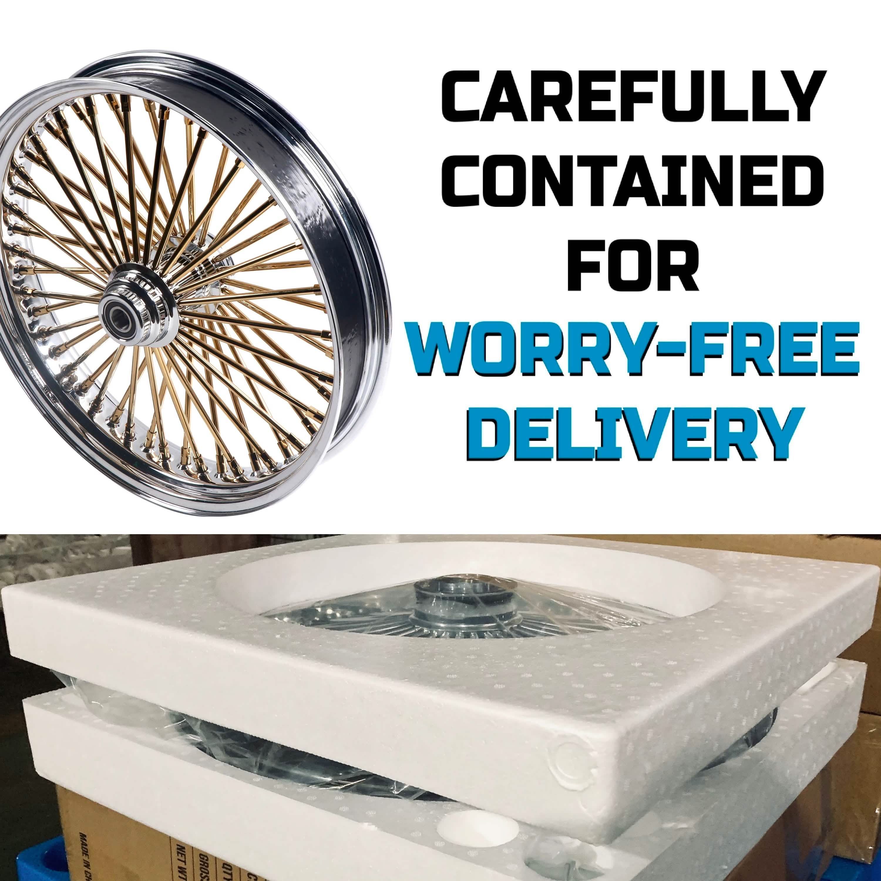 21x3.5" Harley Softail Dyna Front Wheel Gold Fat Spokes 2008-Up | Non-ABS
