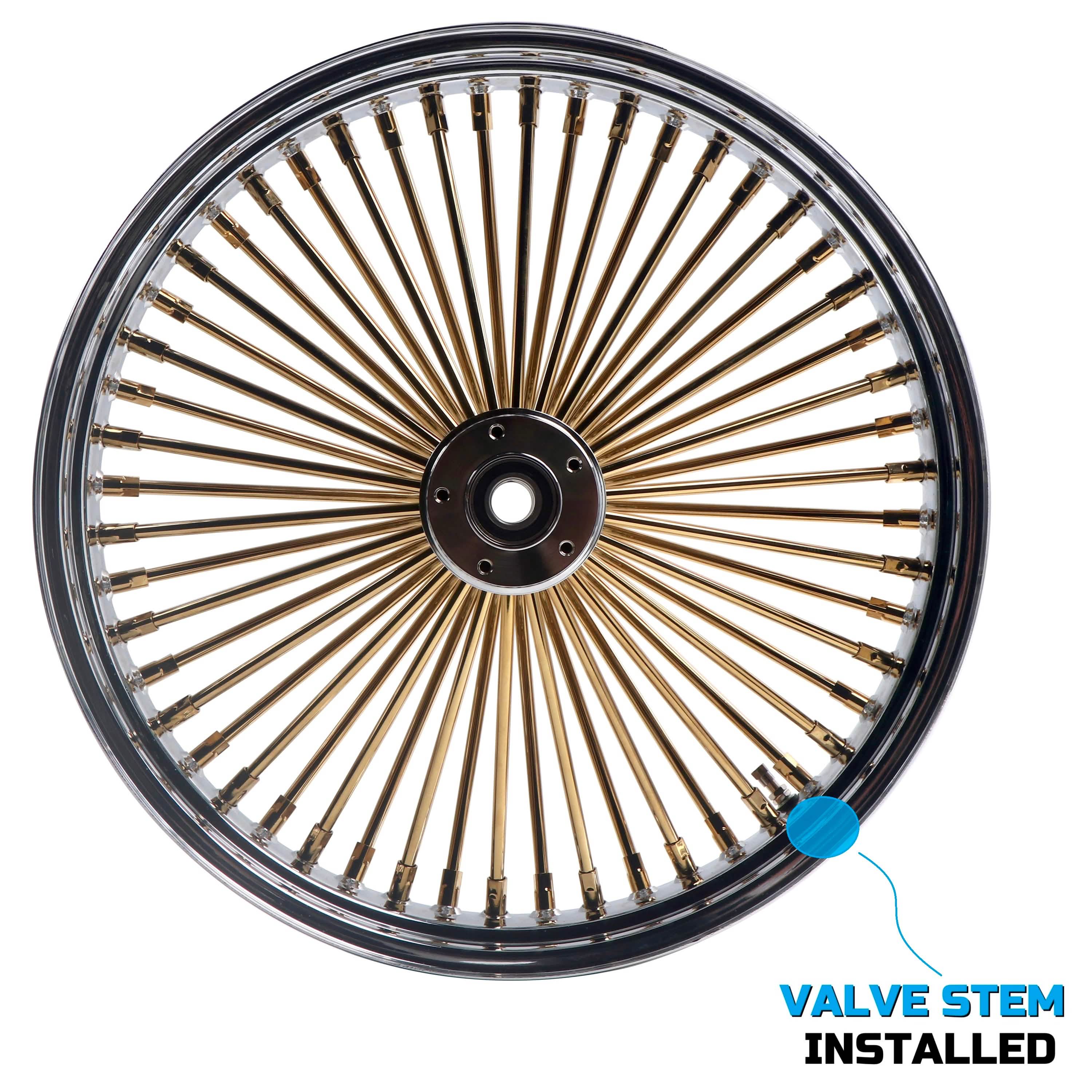 21x3.5" Harley Softail Front Wheel Gold and Chrome Fat Spokes 2000-2006 | Vintage Style