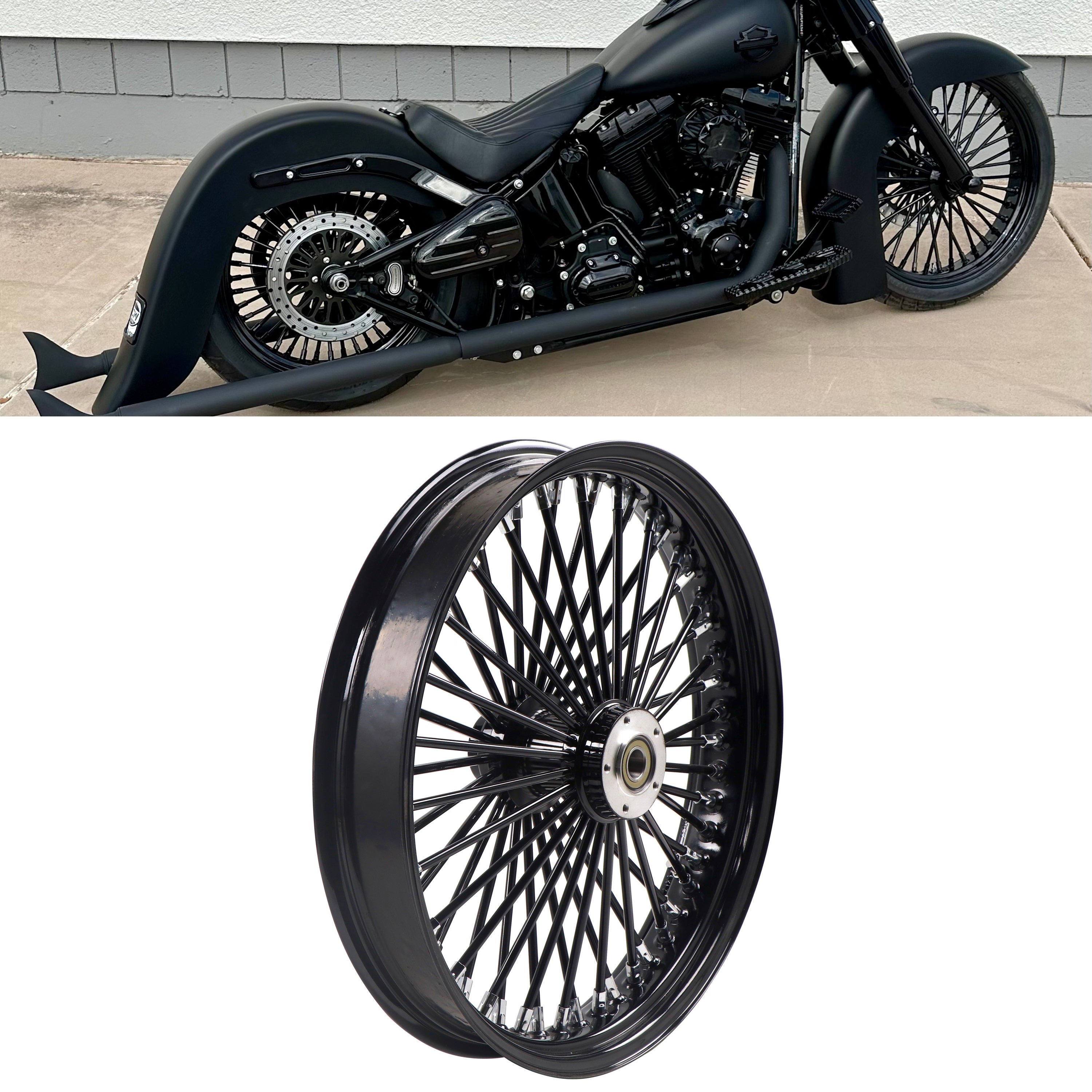 21x3.5" Harley Softail Front Wheel Black Fat Spokes 2008-Up | Single Disc ABS