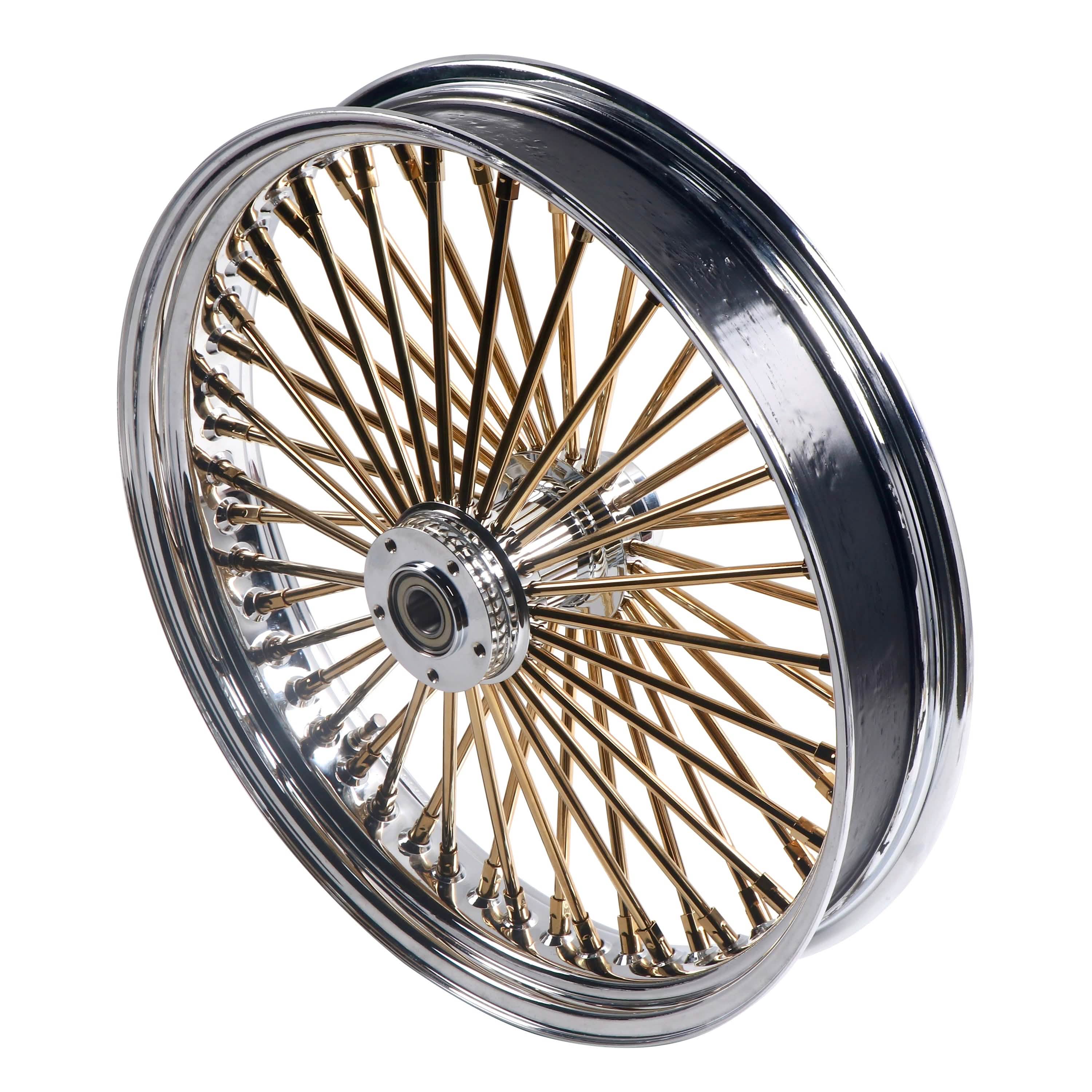 21x3.5" Harley Softail Front Wheel Gold and Chrome Fat Spokes 2008-Up | Slim Fat Boy Dyna