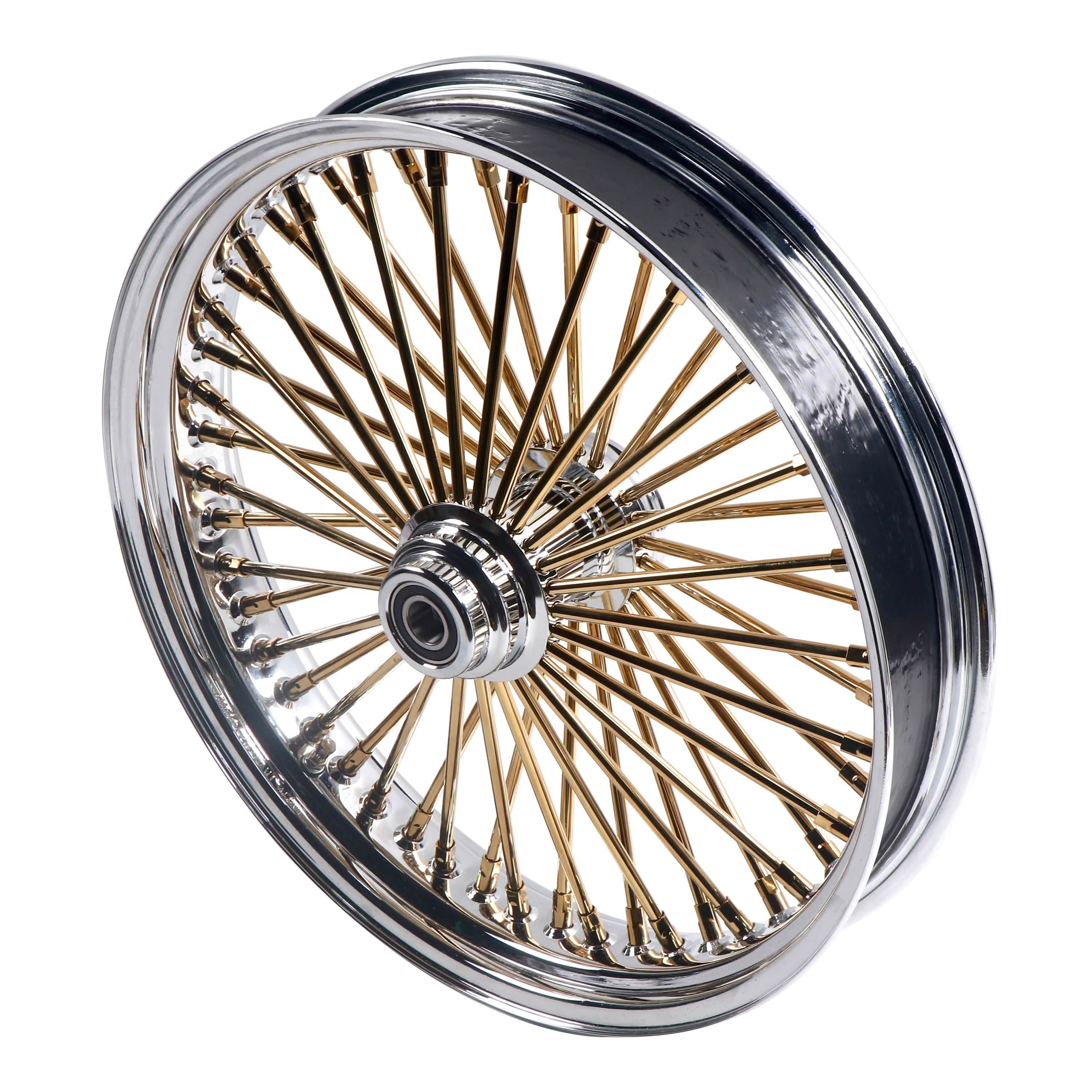 21x3.5" Harley Softail Front Wheel Gold and Chrome Fat Spokes 2000-2006 | Vintage Style