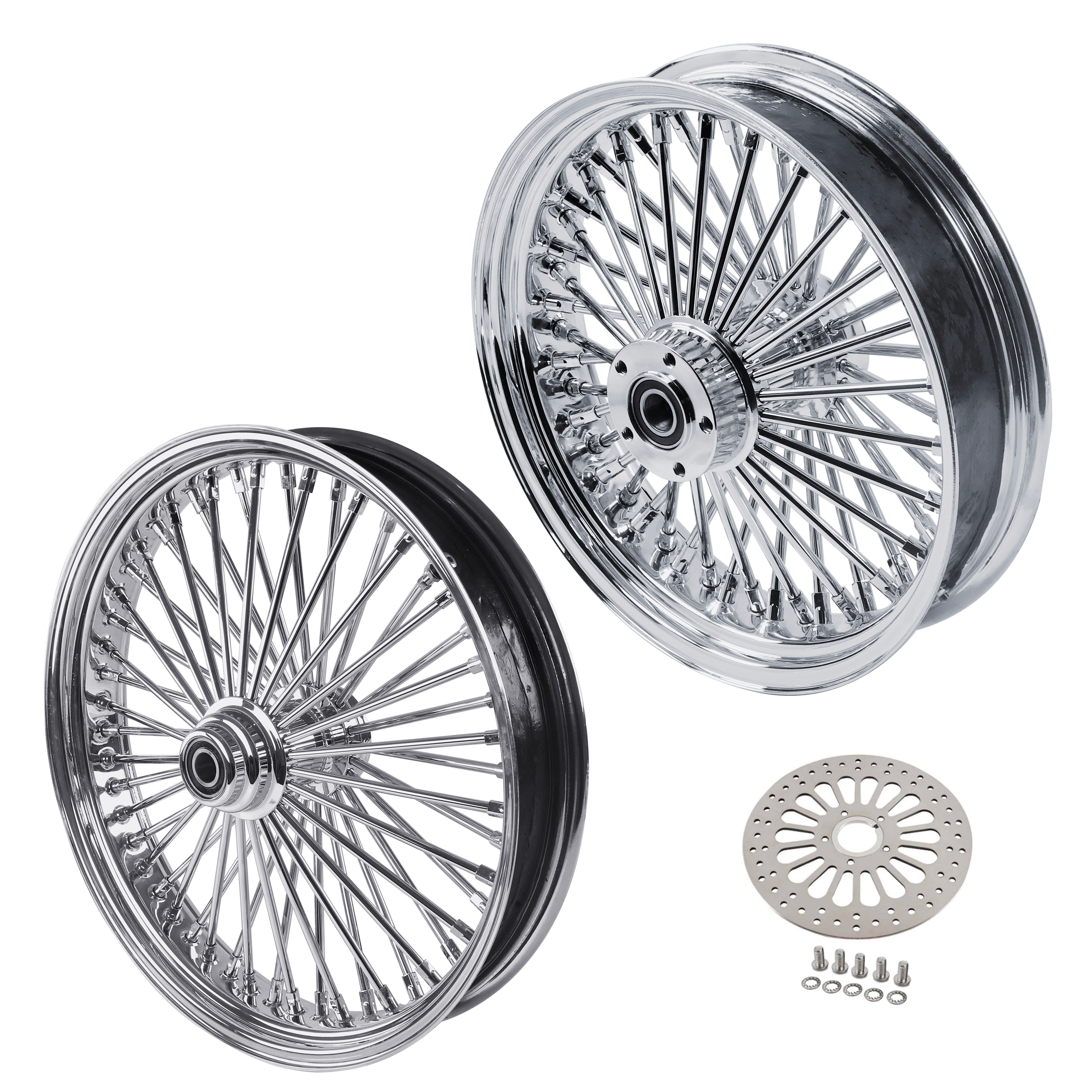 Harley Touring Front & Rear Wheel Combo 2000-2007 Chrome Fat Spokes W/Rotors