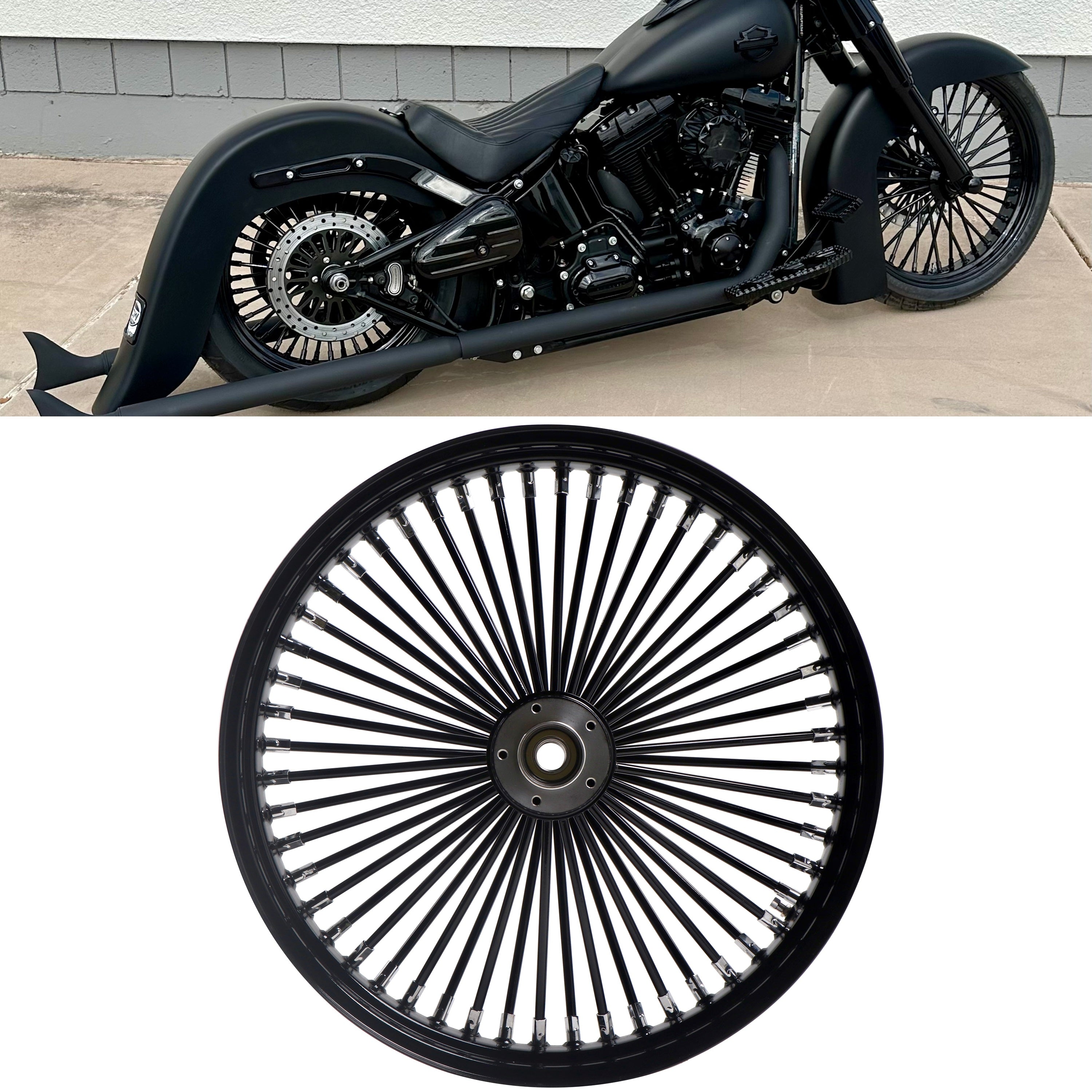 21x3.5" Harley Softail Front Wheel Black Fat Spokes 2008-Up | Single Disc ABS