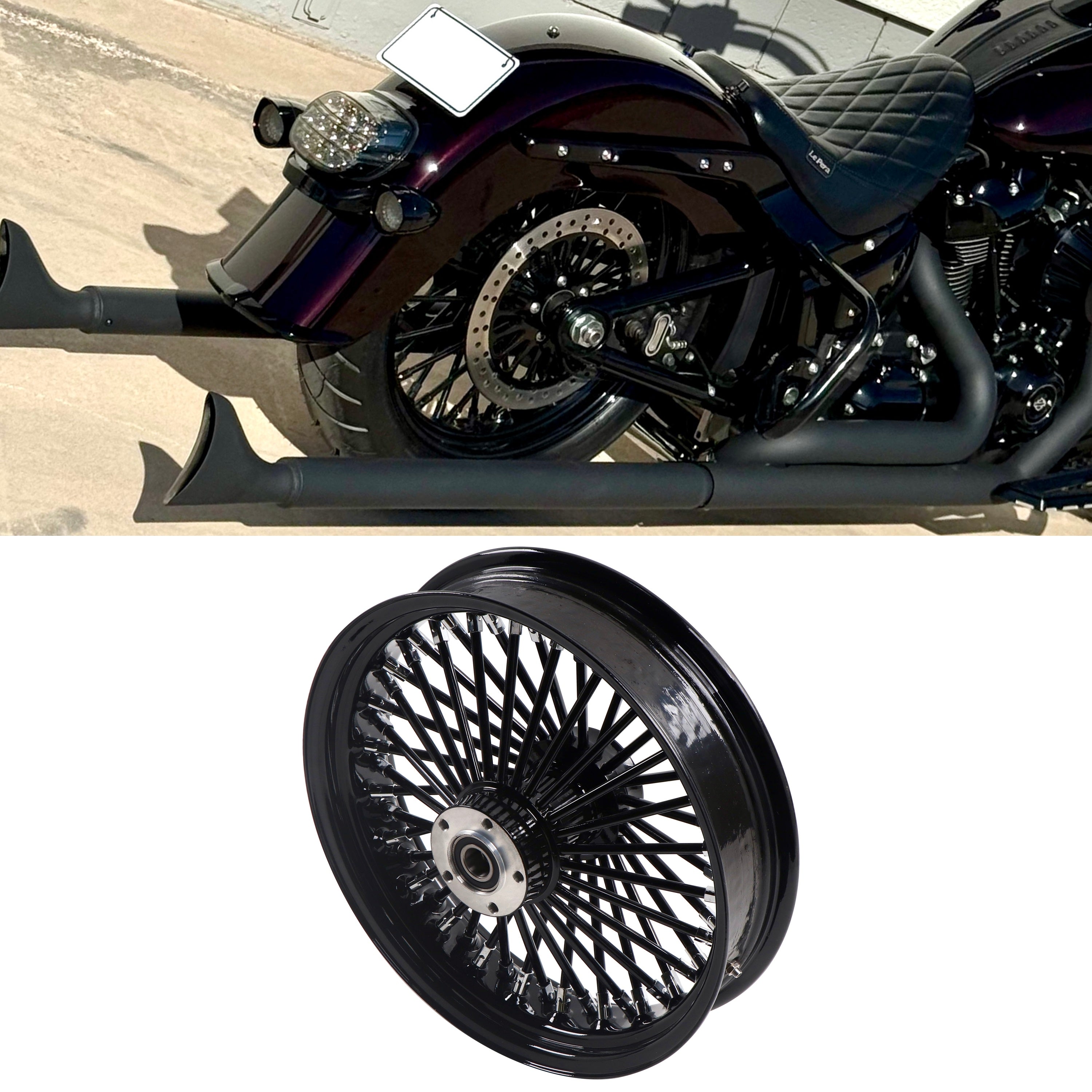 16*3.5" Rear Wheel Chrome Fat Spokes Rim for 00-07 Harley Dyna/Softail/Touring – Dual Bearing (1" & 3/4") w/ Reducer BACK ORDER