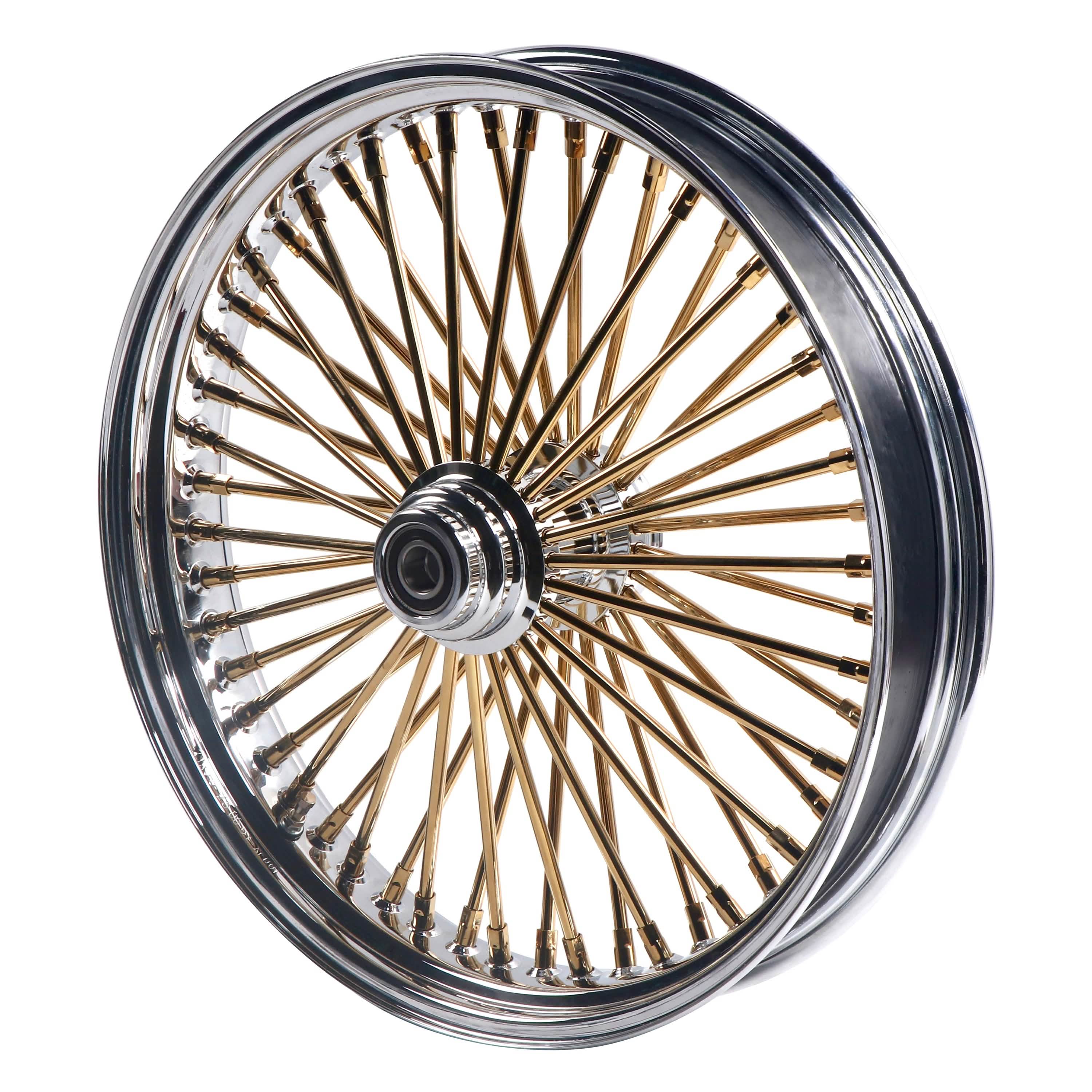 21x3.5" Harley Softail Front Wheel Gold and Chrome Fat Spokes 2000-2006 | Vintage Style