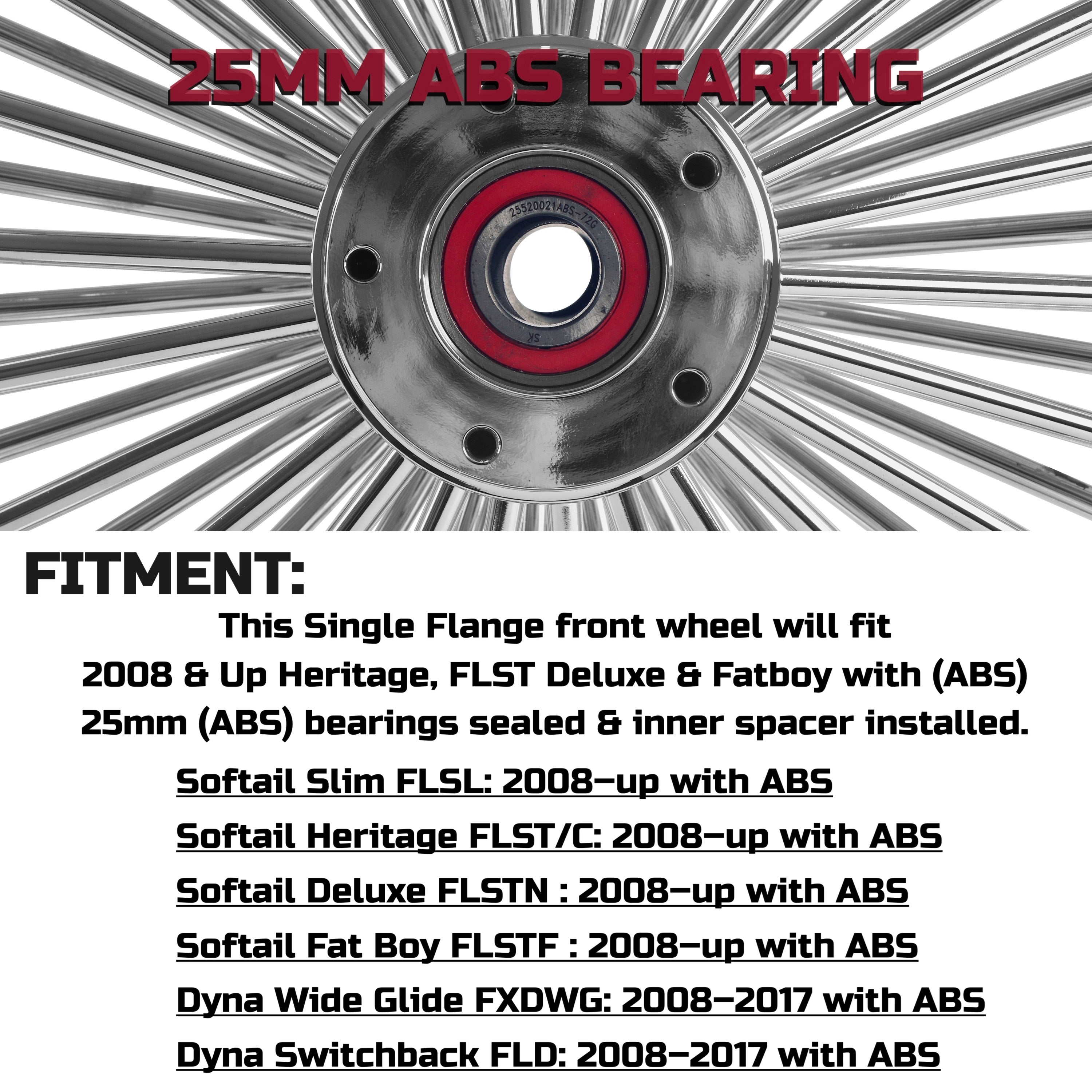 21x3.5" Harley Softail Front Fat Spoke Wheel 2008-Up | Chrome ABS