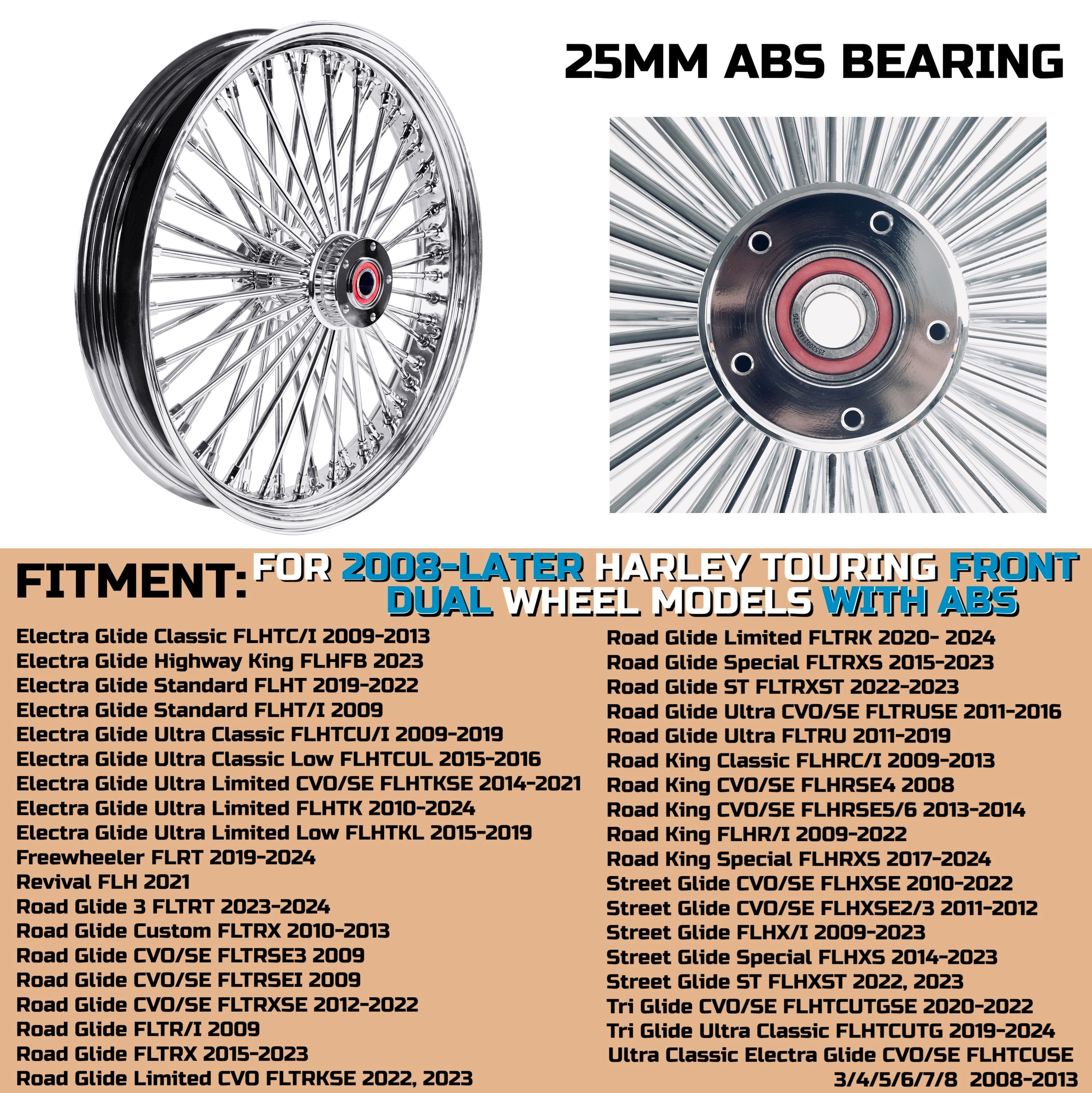 21x3.5" Harley Touring Front Dual Disc Wheel 2008-2024 | Chrome Spoke