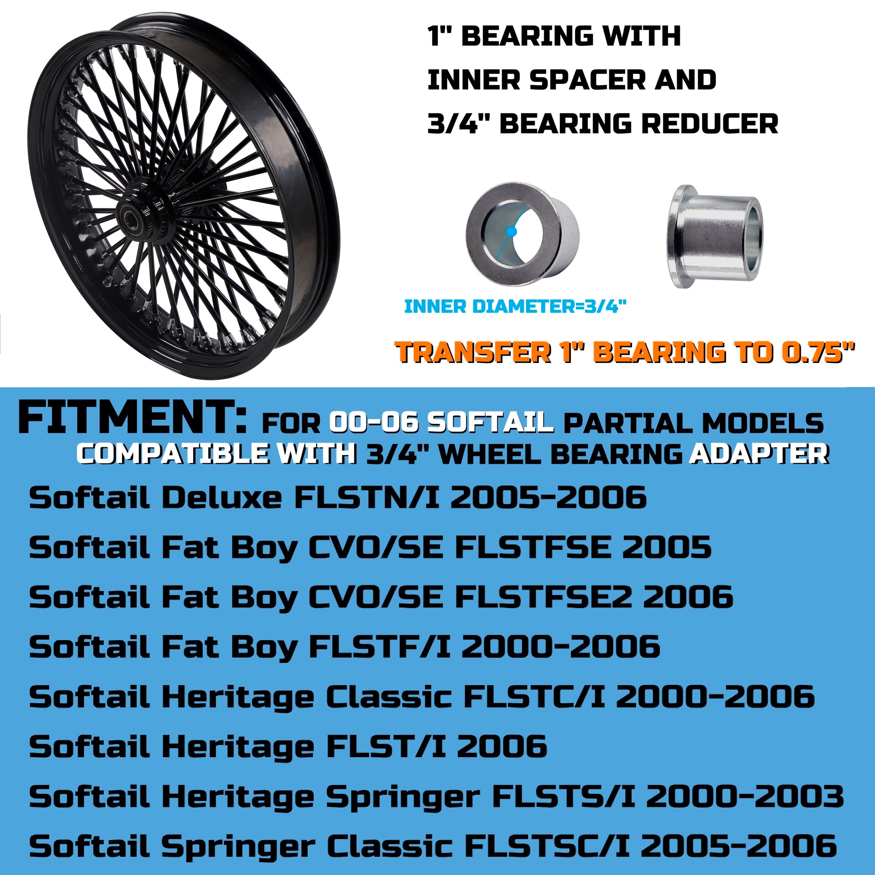 21x3.5" Harley Softail Front Wheel Fat Spokes 2000-2006 | Single Disc