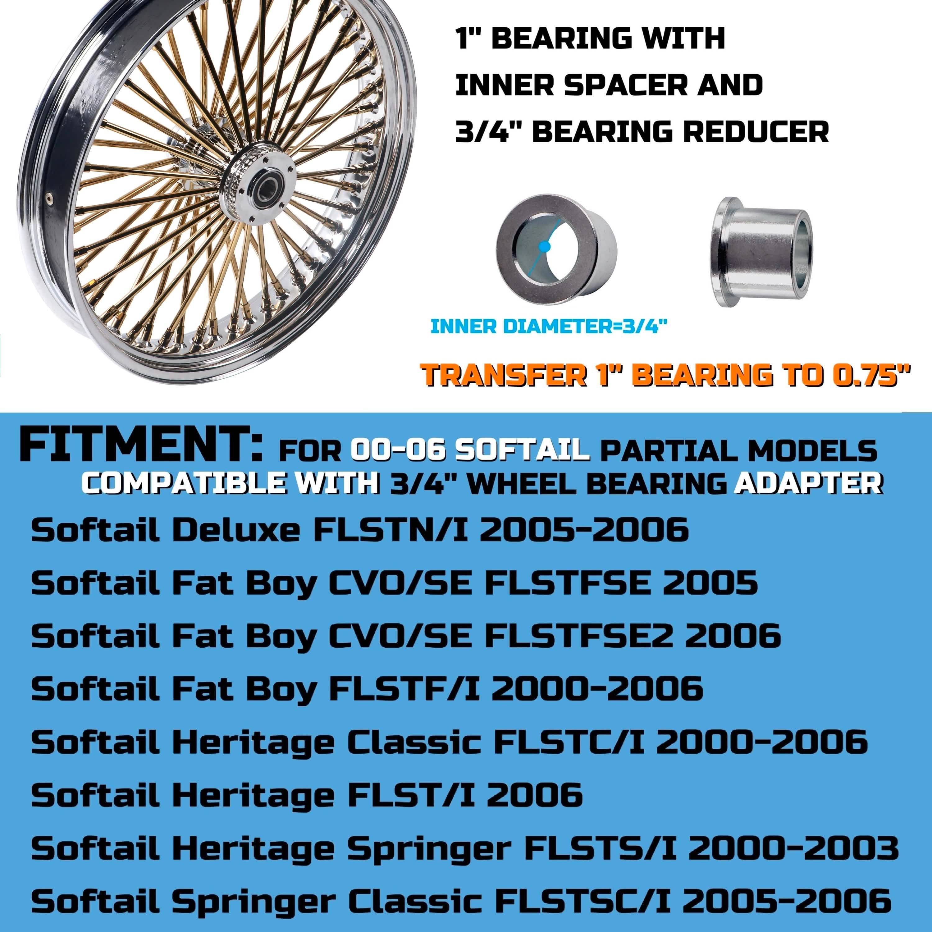 21x3.5" Harley Softail Front Wheel Gold and Chrome Fat Spokes 2000-2006 | Vintage Style