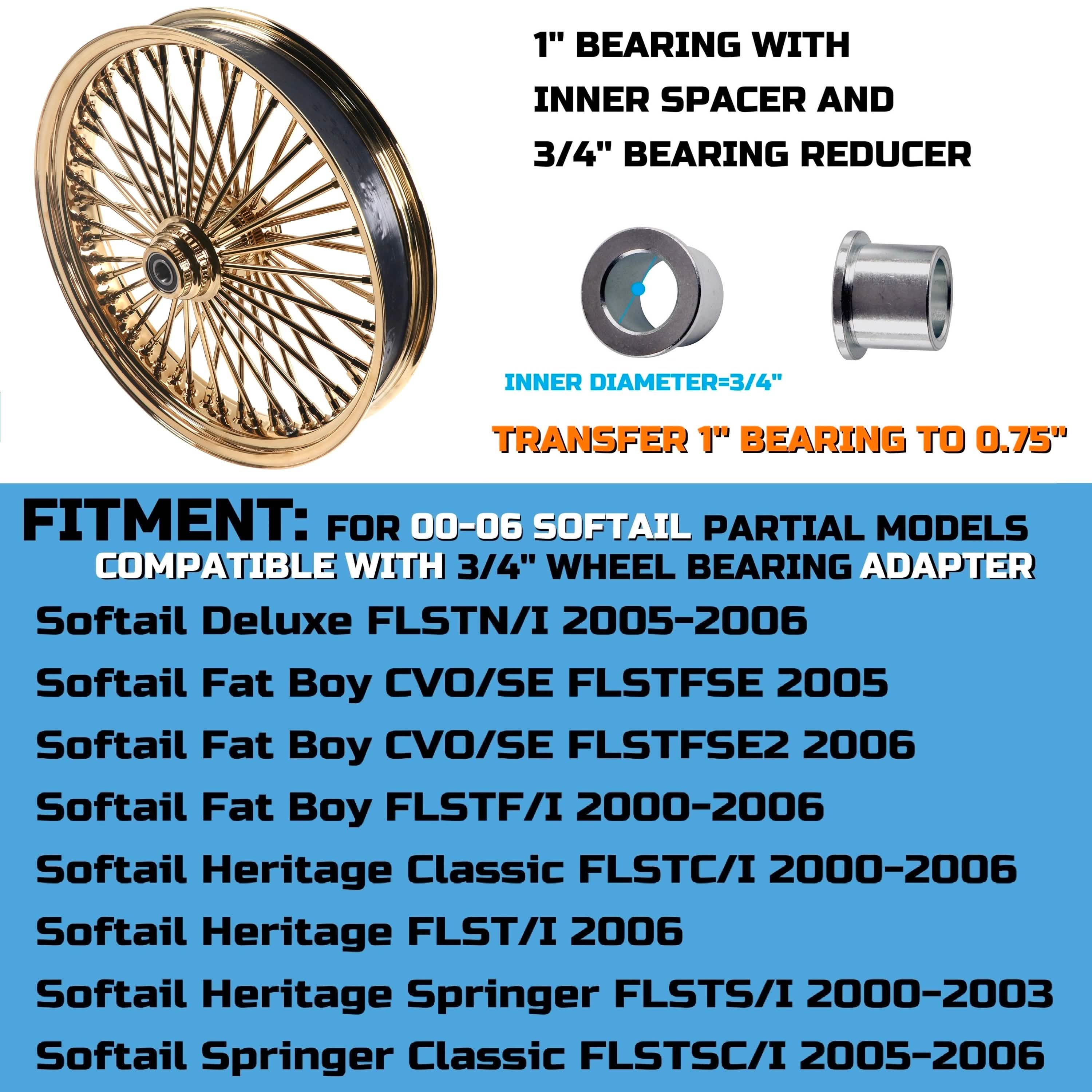 21x3.5" Harley Softail Front Wheel Gold Fat Spokes 2000-2006 | Classic Vintage