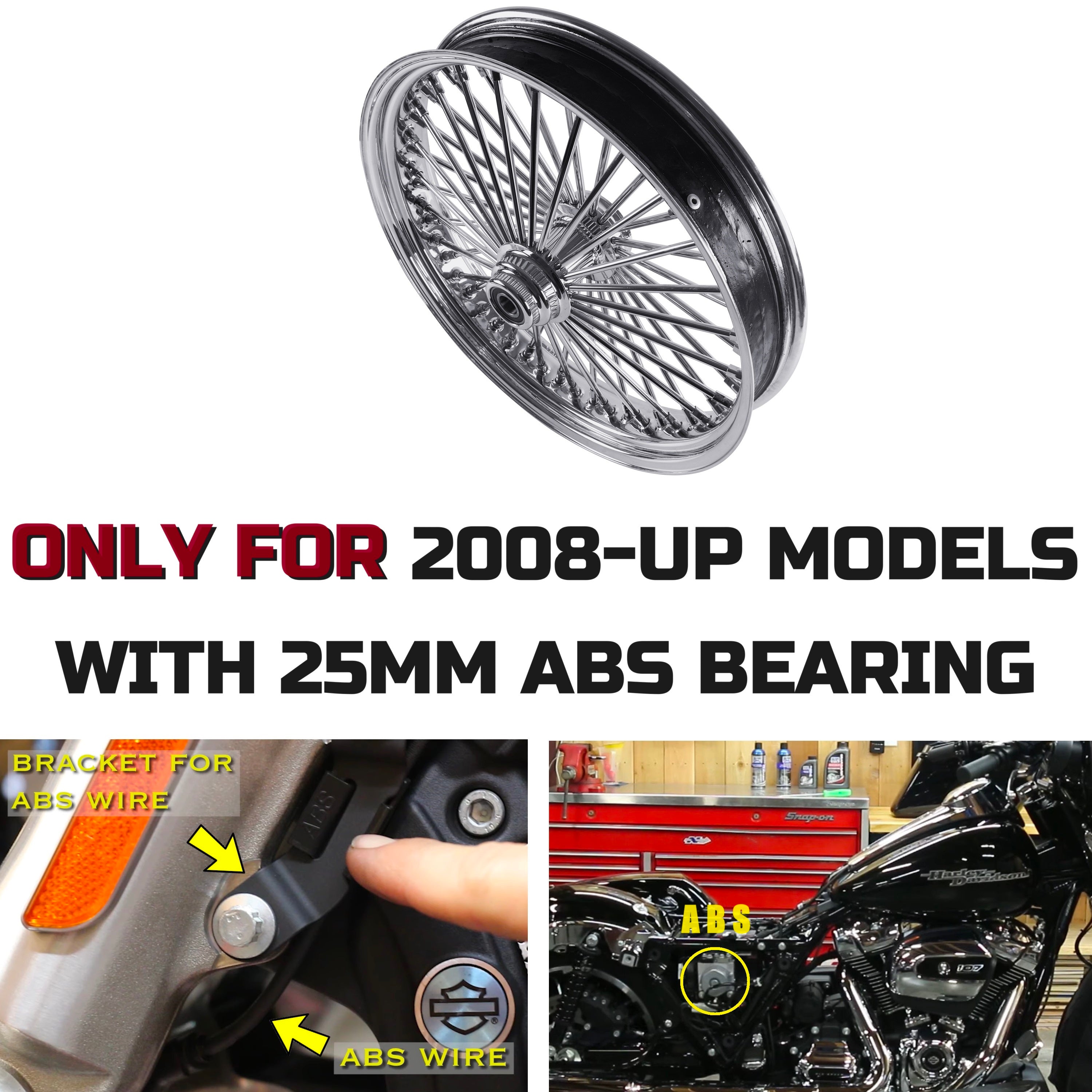 21x3.5" Harley Softail Front Fat Spoke Wheel 2008-Up | Chrome ABS