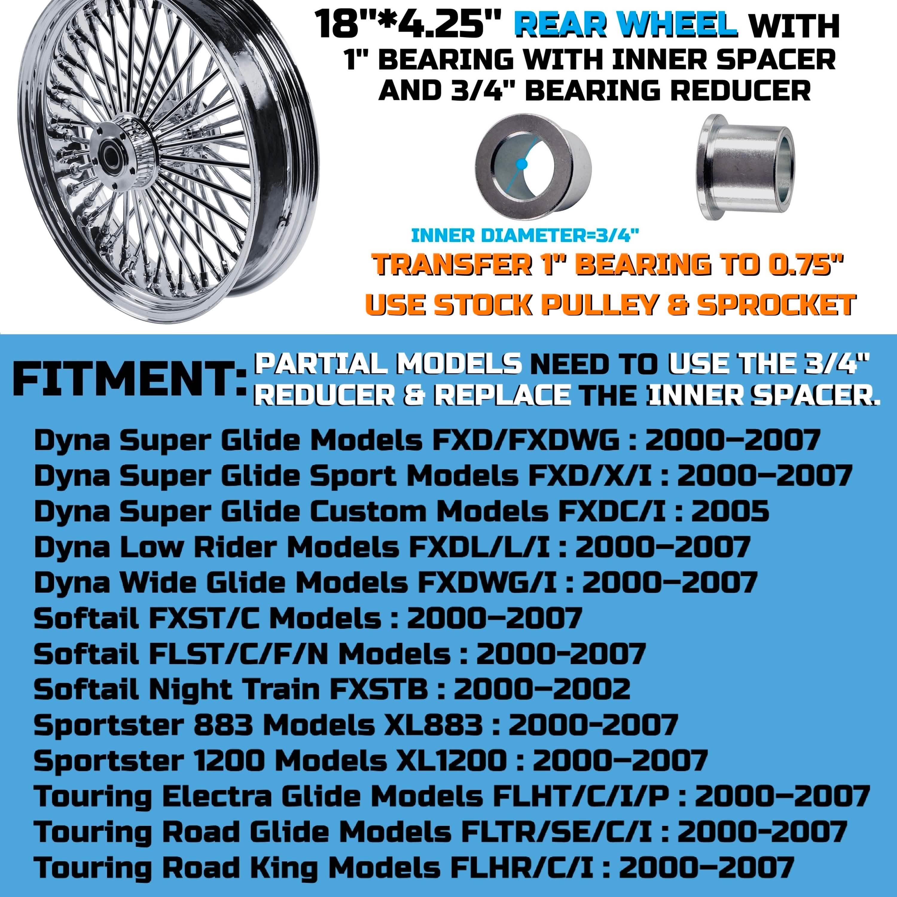 Harley Touring Front & Rear Wheel Combo 2000-2007 Chrome Fat Spokes W/Rotors