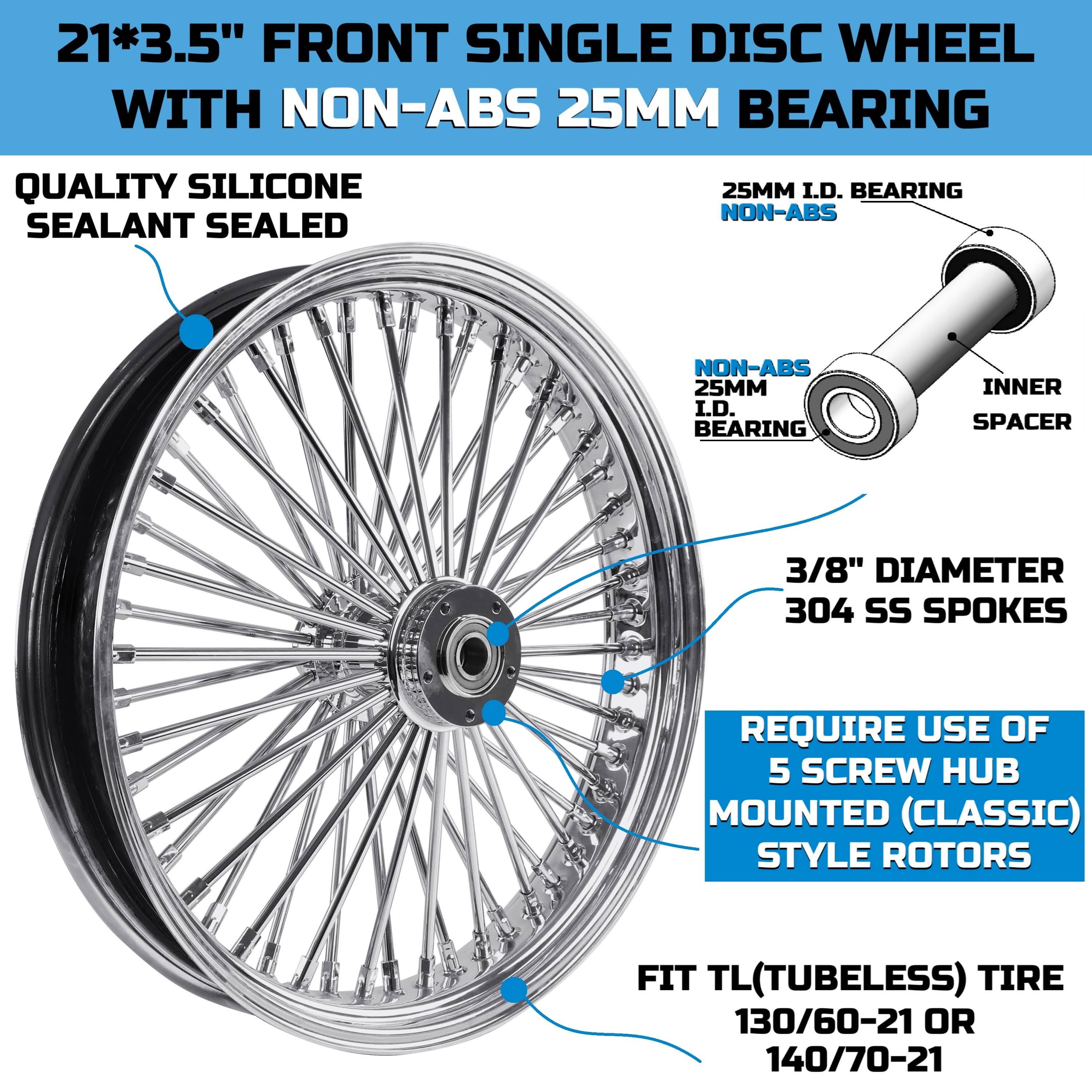 21x3.5" Harley Softail Front Fat Spoke Wheel 2008-Up | Chrome ABS