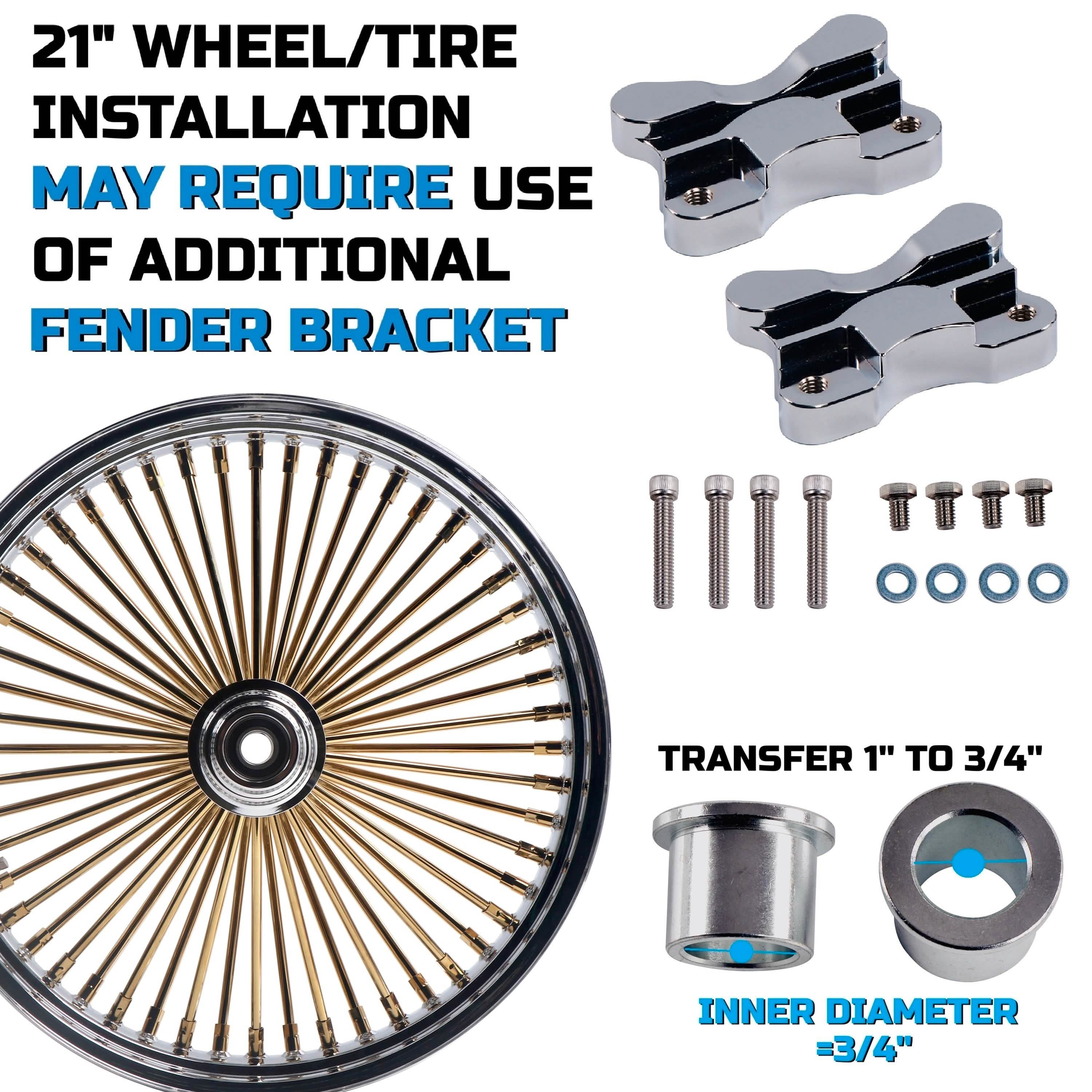 21x3.5" Harley Softail Front Wheel Gold and Chrome Fat Spokes 2000-2006 | Vintage Style