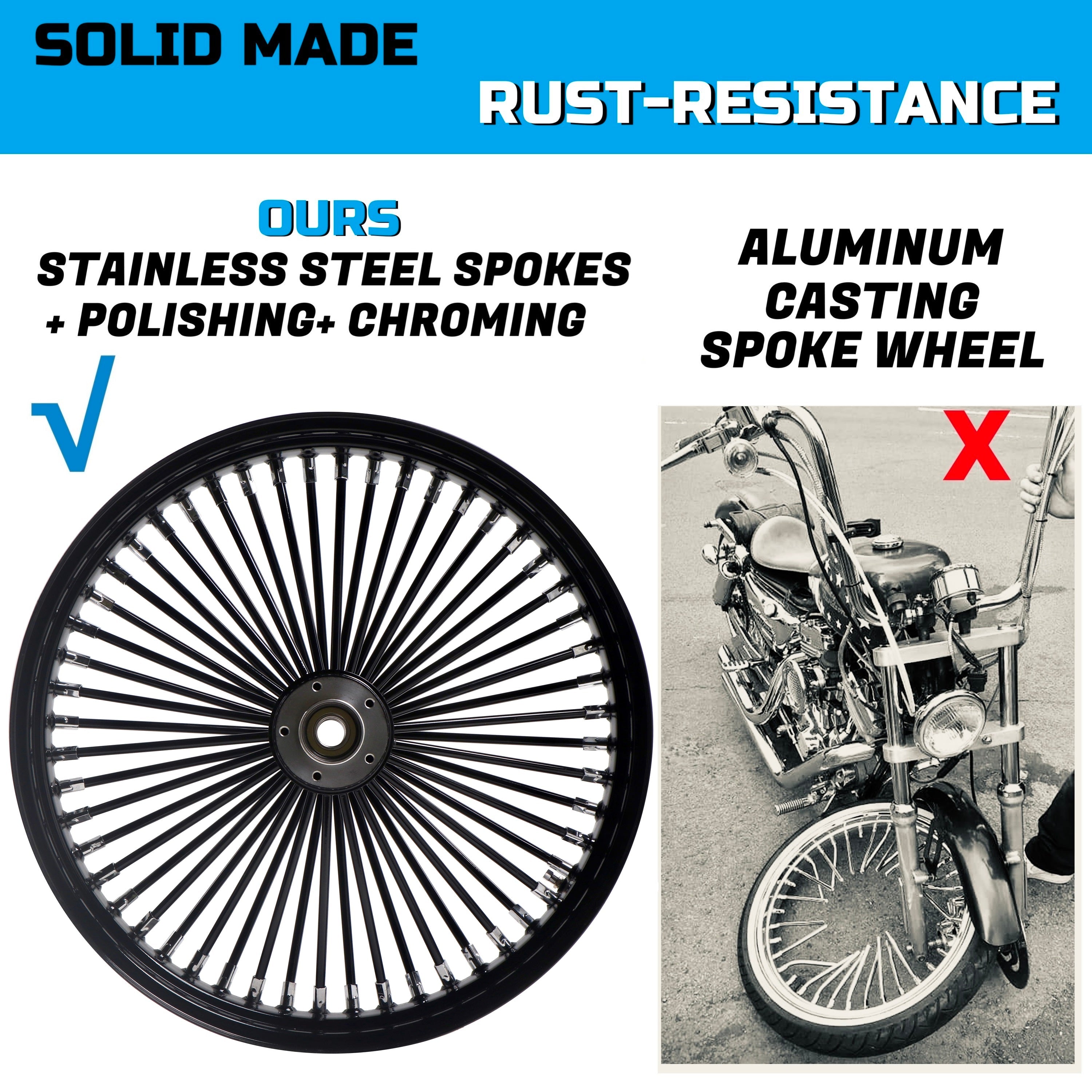 21x3.5" Harley Softail Front Wheel Black Fat Spokes 2008-Up | Single Disc ABS