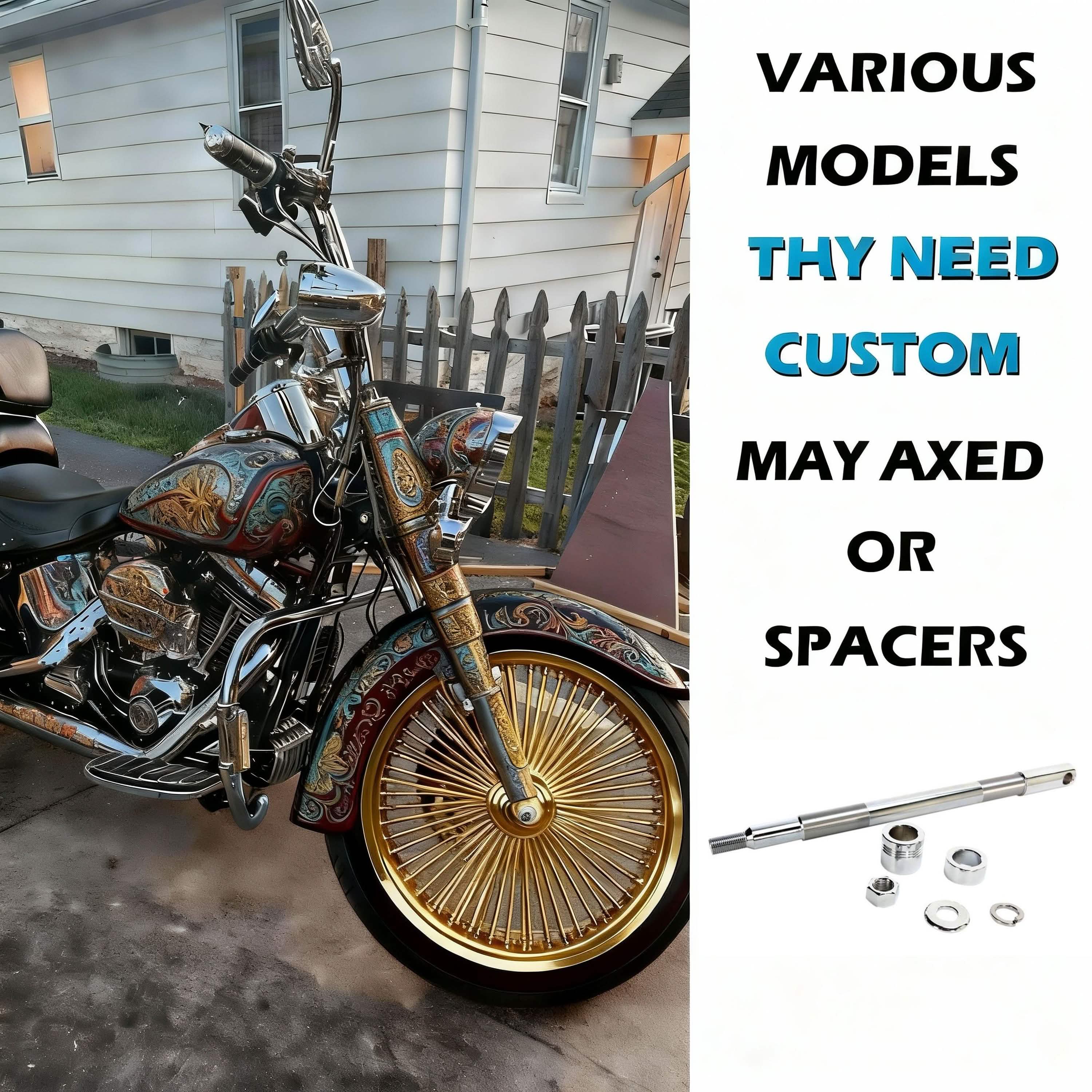 21x3.5" Harley Softail Front Wheel Gold and Chrome Fat Spokes 2008-Up | Slim Fat Boy Dyna
