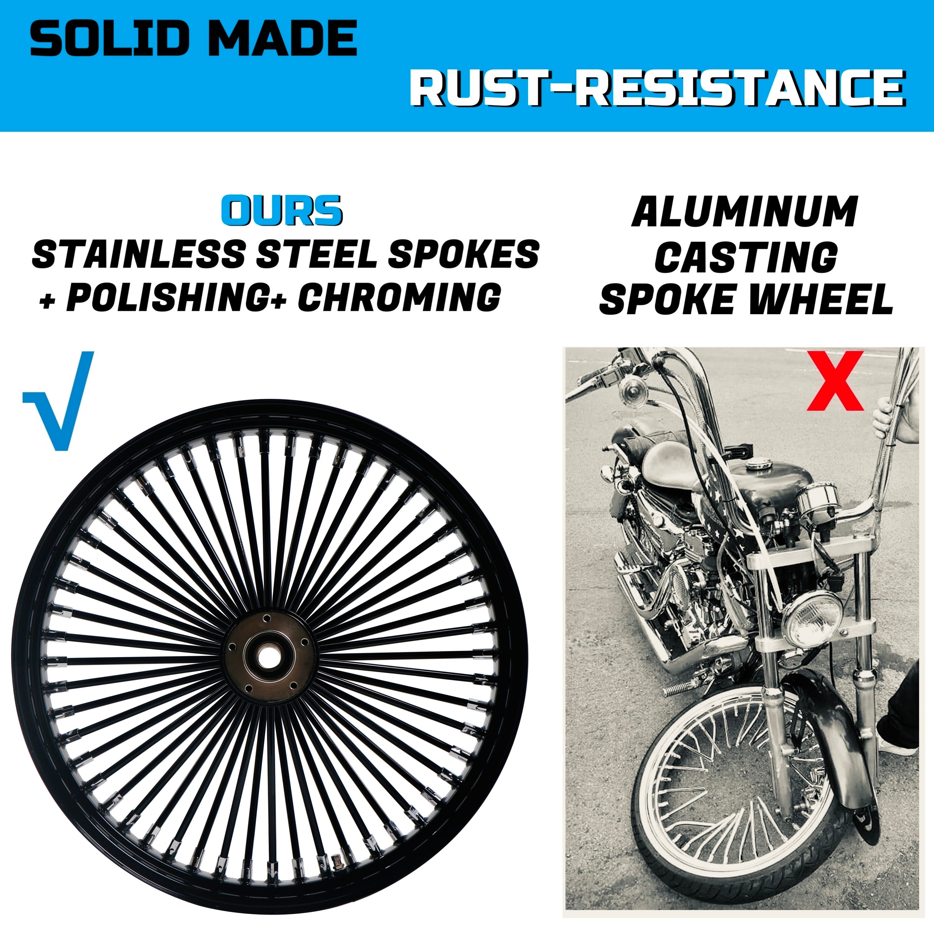 Stainless Steel Fat Spokes 21 Inch Front Black Wheel Dual Disc for 00-upTouring Harley Davidson Wheels Rims