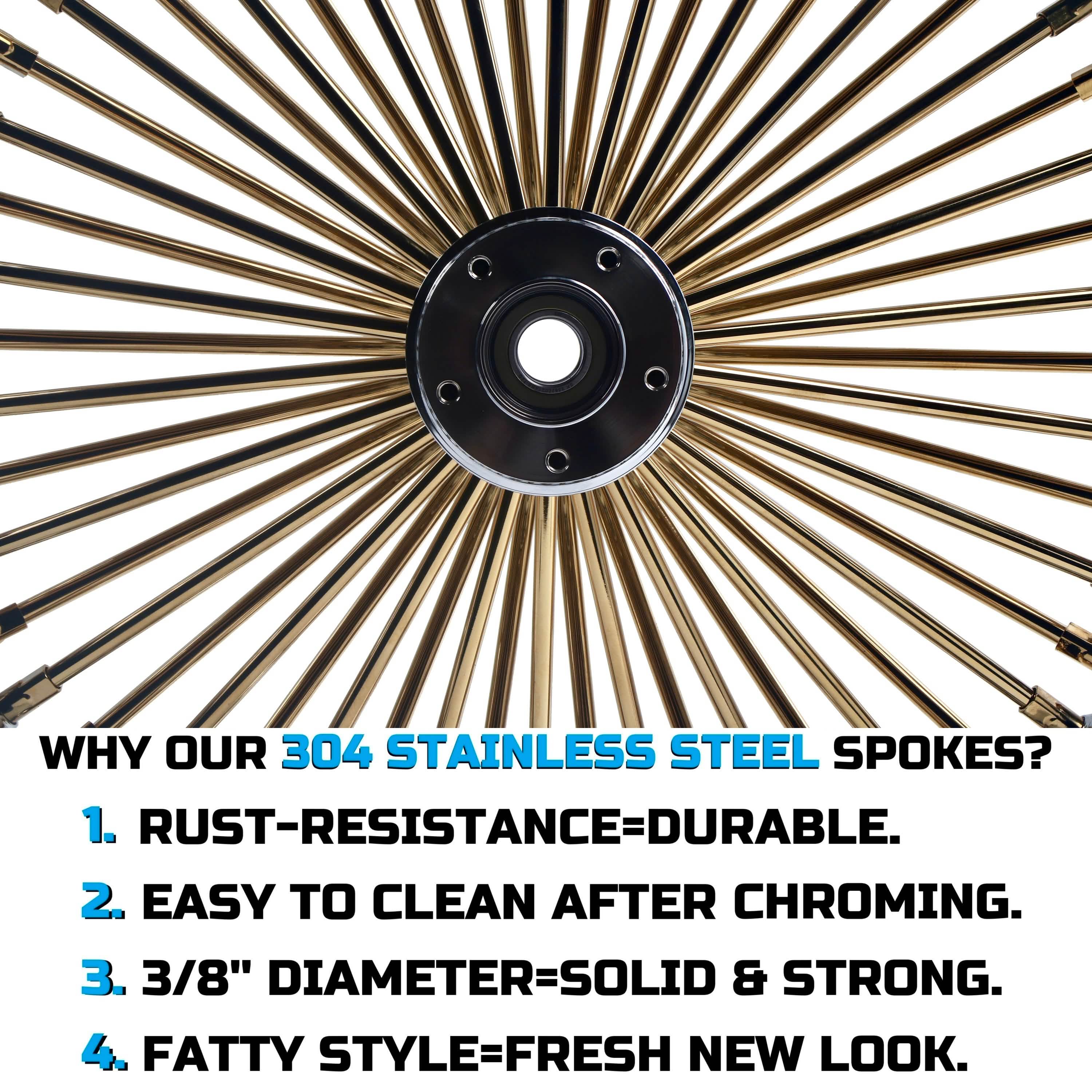 21x3.5" Harley Softail Front Wheel Gold and Chrome Fat Spokes 2008-Up | Slim Fat Boy Dyna