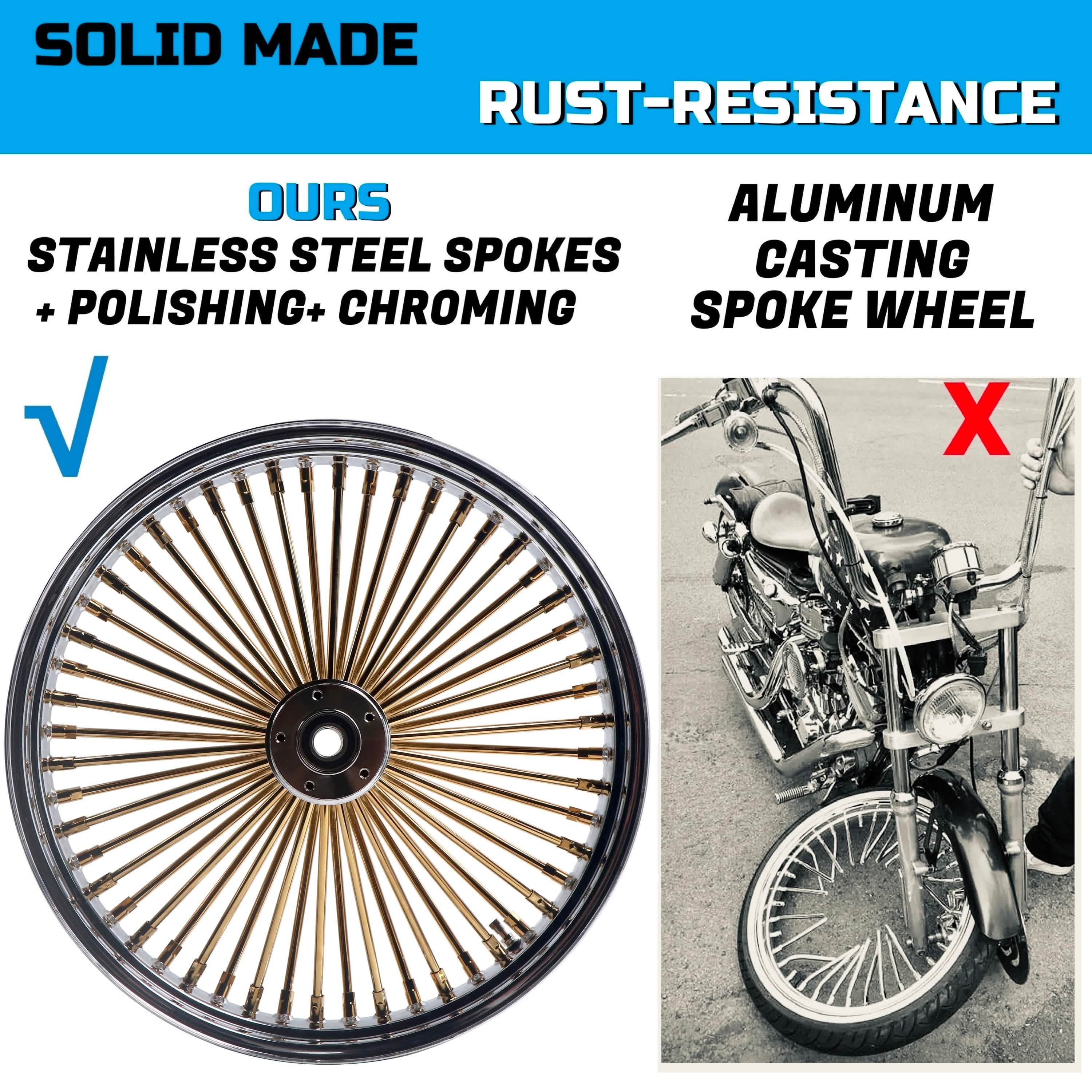 21x3.5" Harley Softail Front Wheel Gold and Chrome Fat Spokes 2000-2006 | Vintage Style