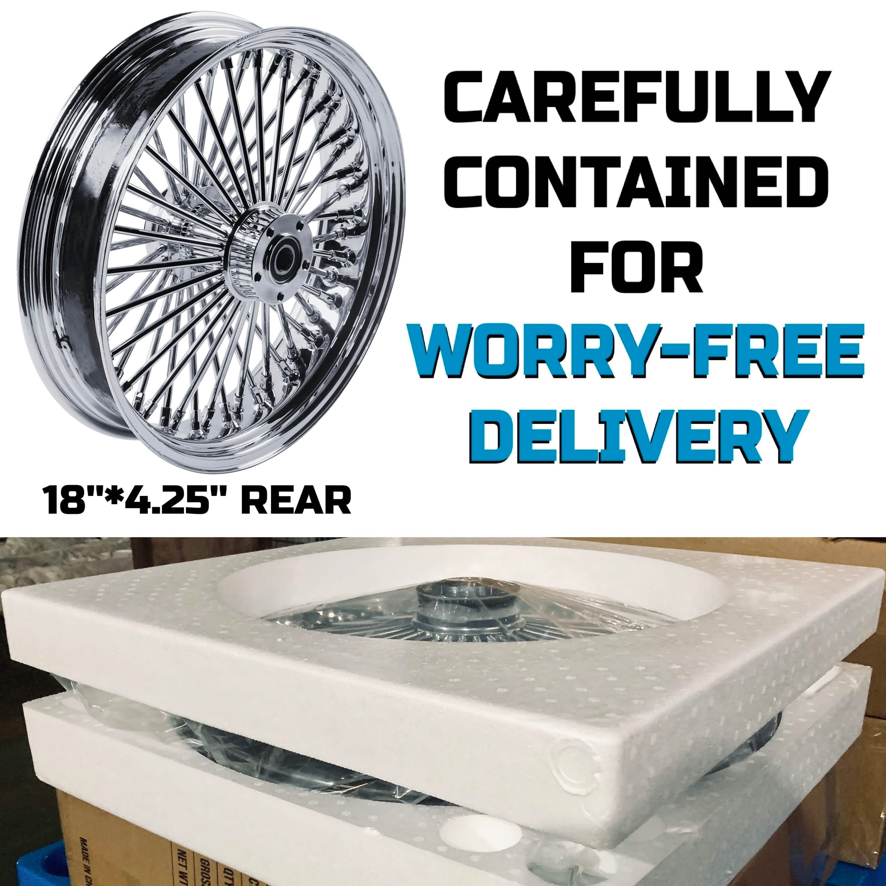 18x4.25" Harley Rear Wheel Chrome Fat Spokes 2000-2007 | Touring Softail Dyna