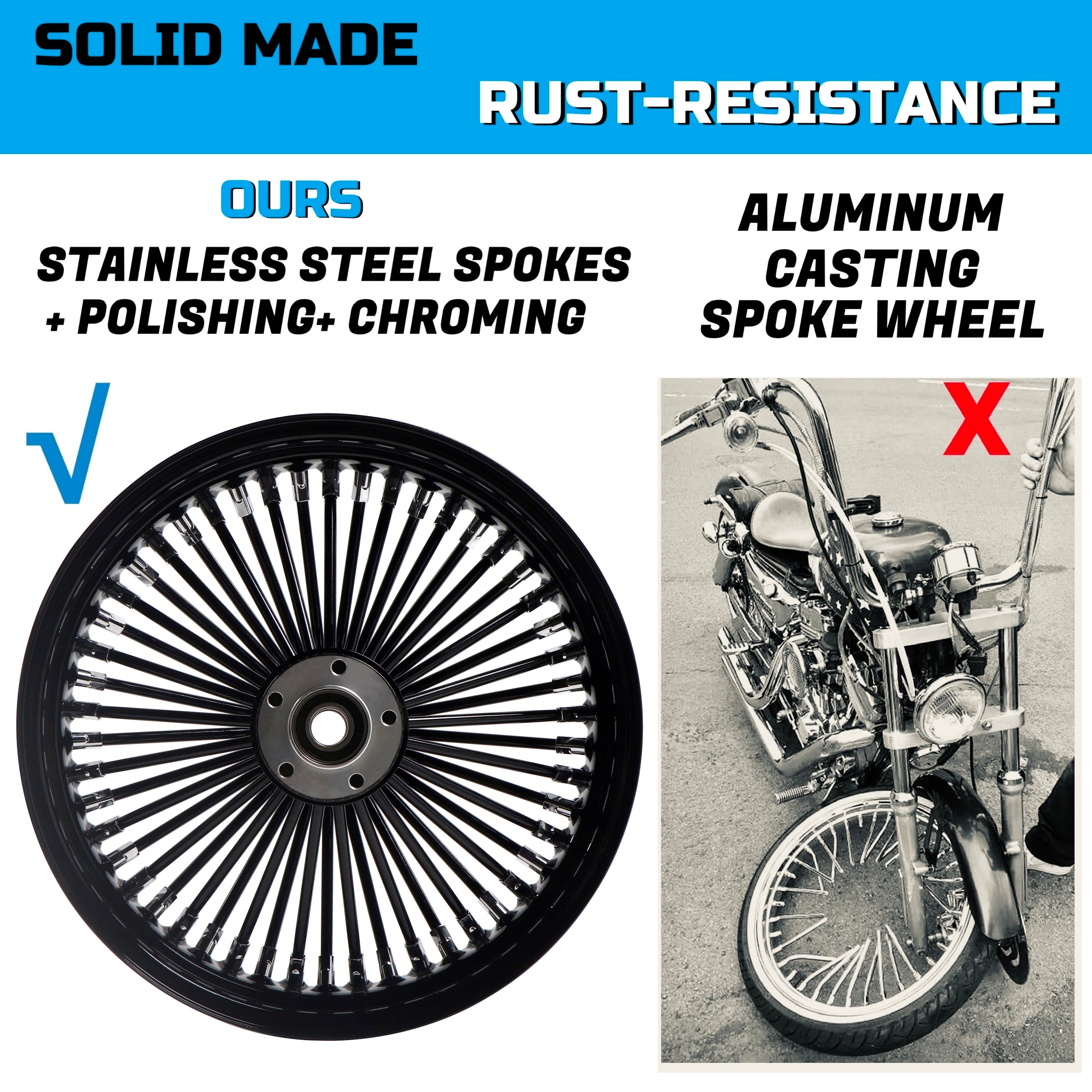 16x3.5" Harley Rear Wheel Chrome Fat Spokes 2008-Up | Softail Dyna Sportster