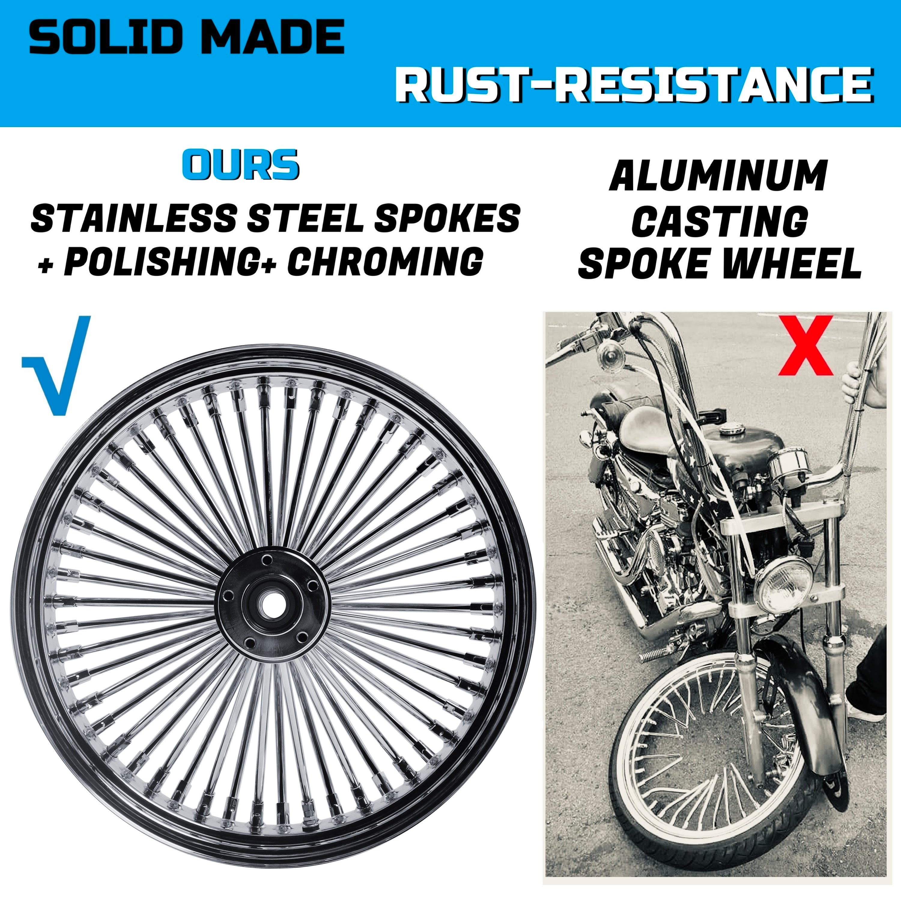 18x4.25" Harley Rear Wide Wheel Chrome Fat Spokes 2008-Up | Softail Dyna
