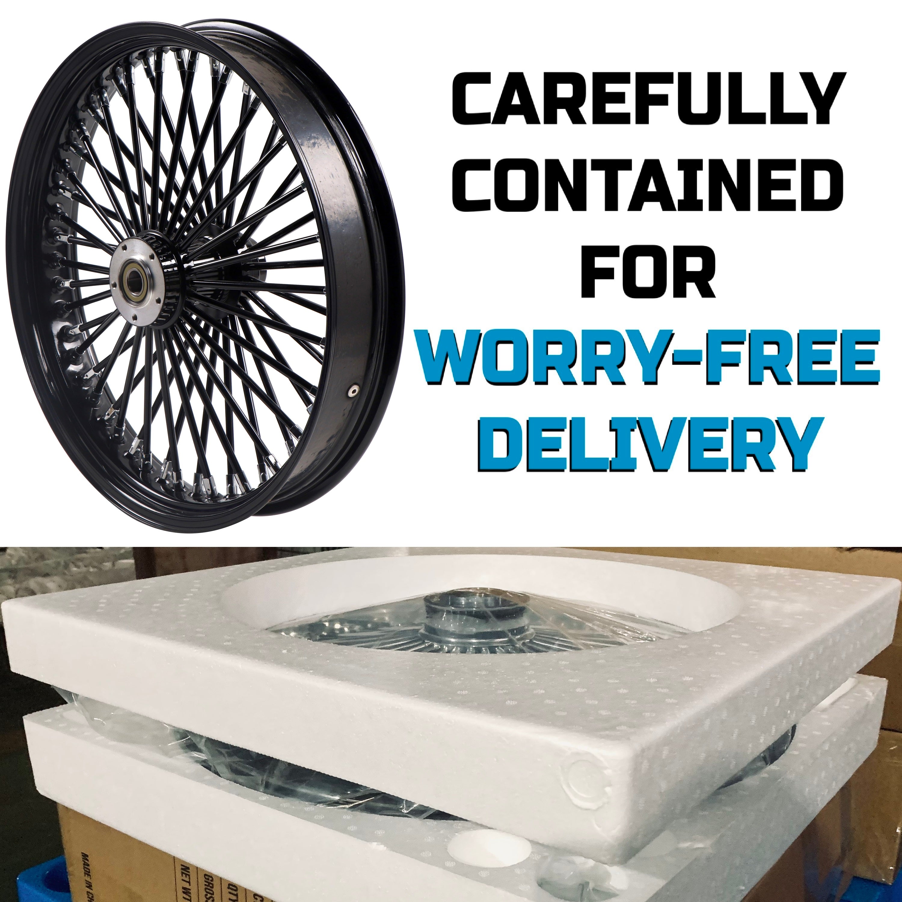 21x3.5" Harley Softail Front Wheel Black Fat Spokes 2008-Up | Single Disc ABS
