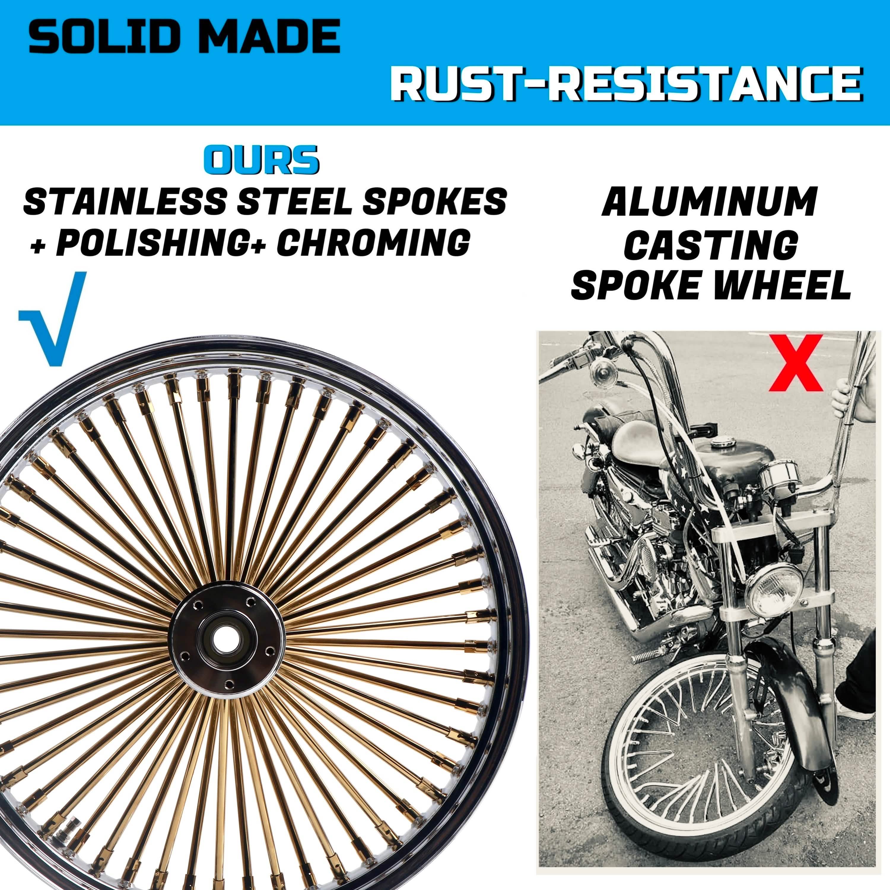 21x3.5" Harley Softail Dyna Front Wheel Gold Fat Spokes 2008-Up | Non-ABS