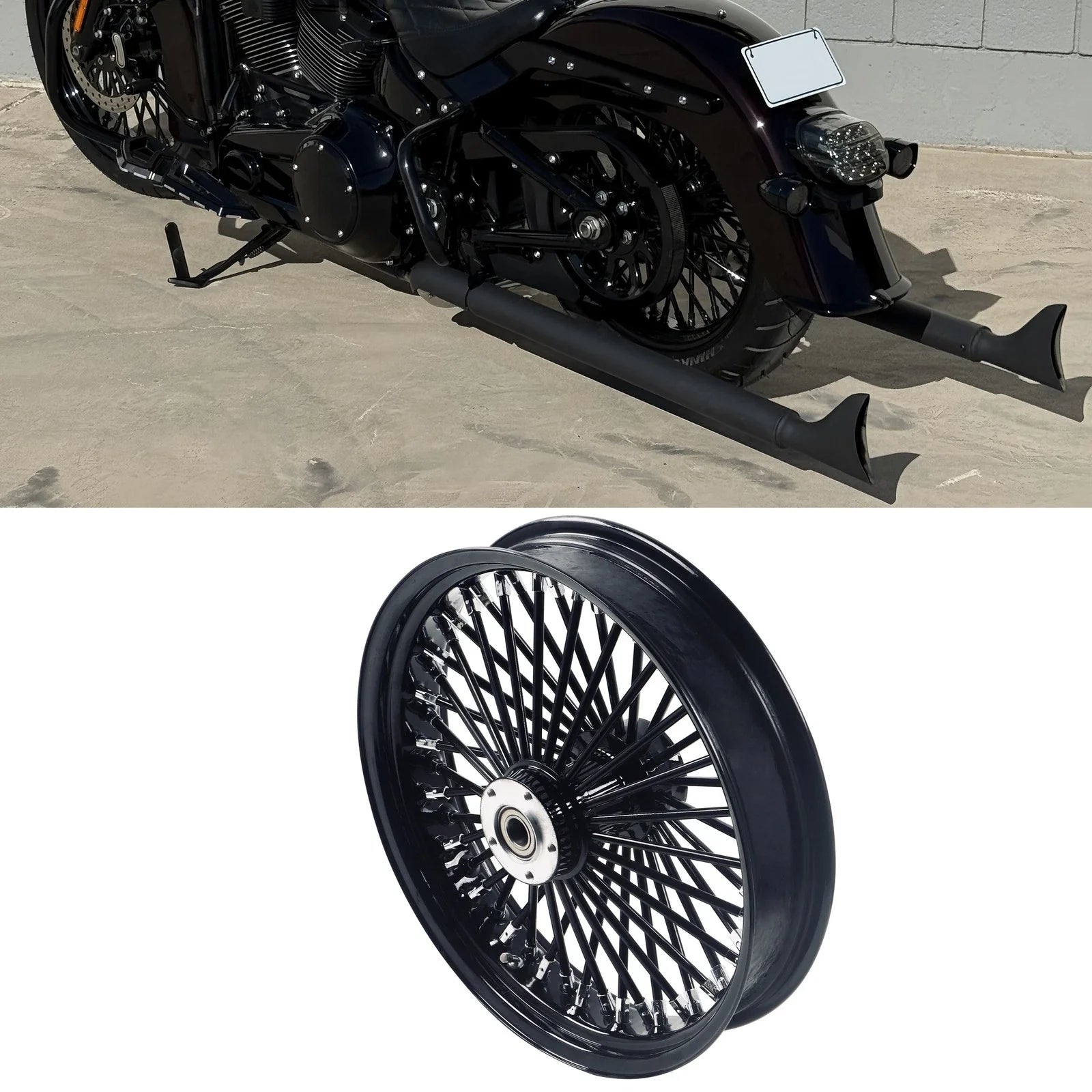 18x3.5" Harley Rear Wheel Black Fat Spokes 2008-Up | Softail Dyna Sportster ABS