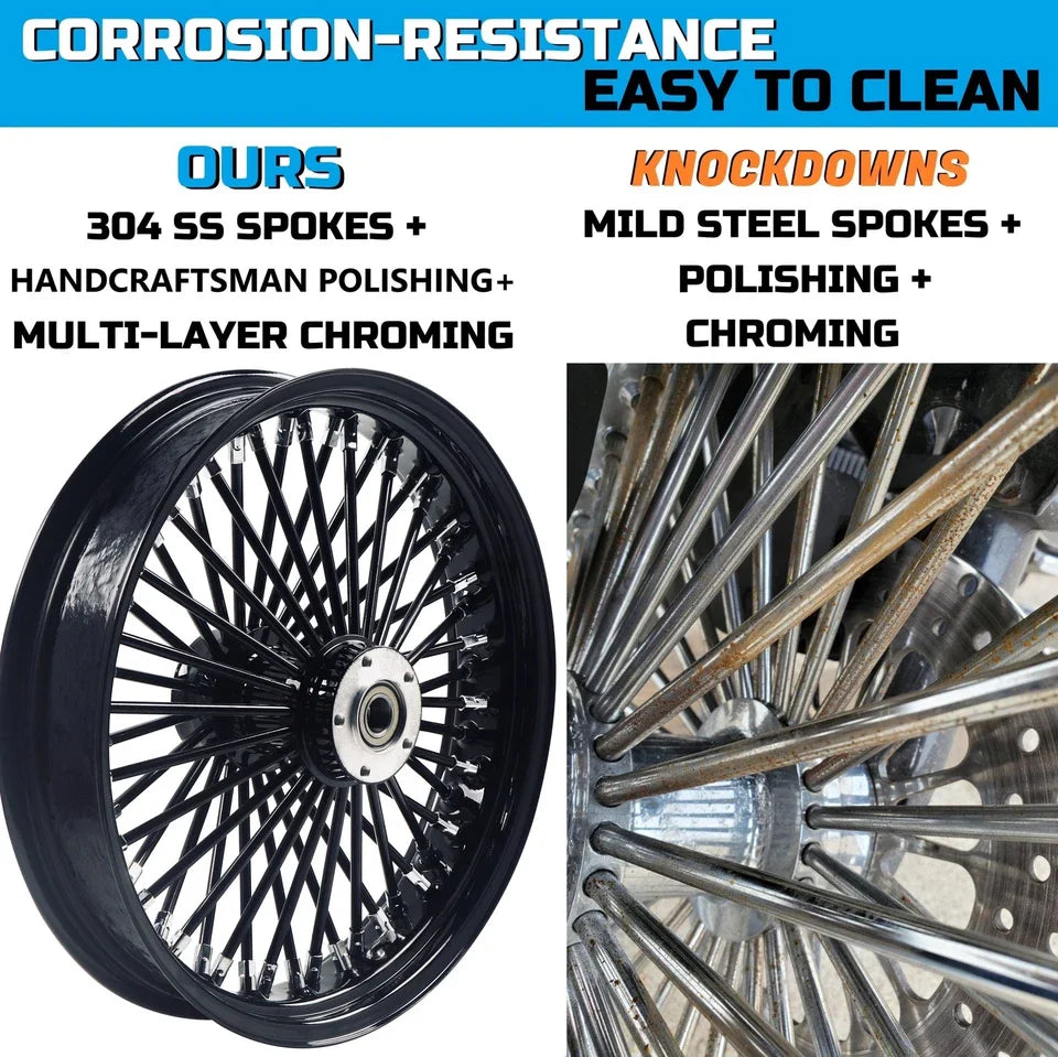 18x3.5" Harley Rear Wheel Black Fat Spokes 2008-Up | Softail Dyna Sportster ABS